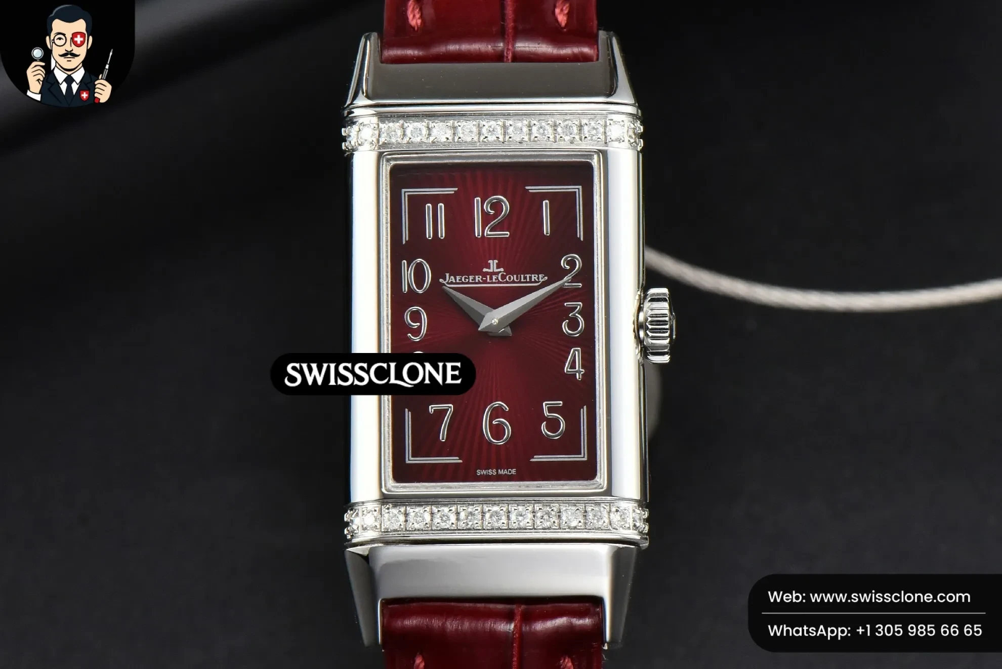 Jaeger-LeCoultre Reverso One 3288420 Real Diamond 20mm IMF White Moissanite Red Leather Quartz