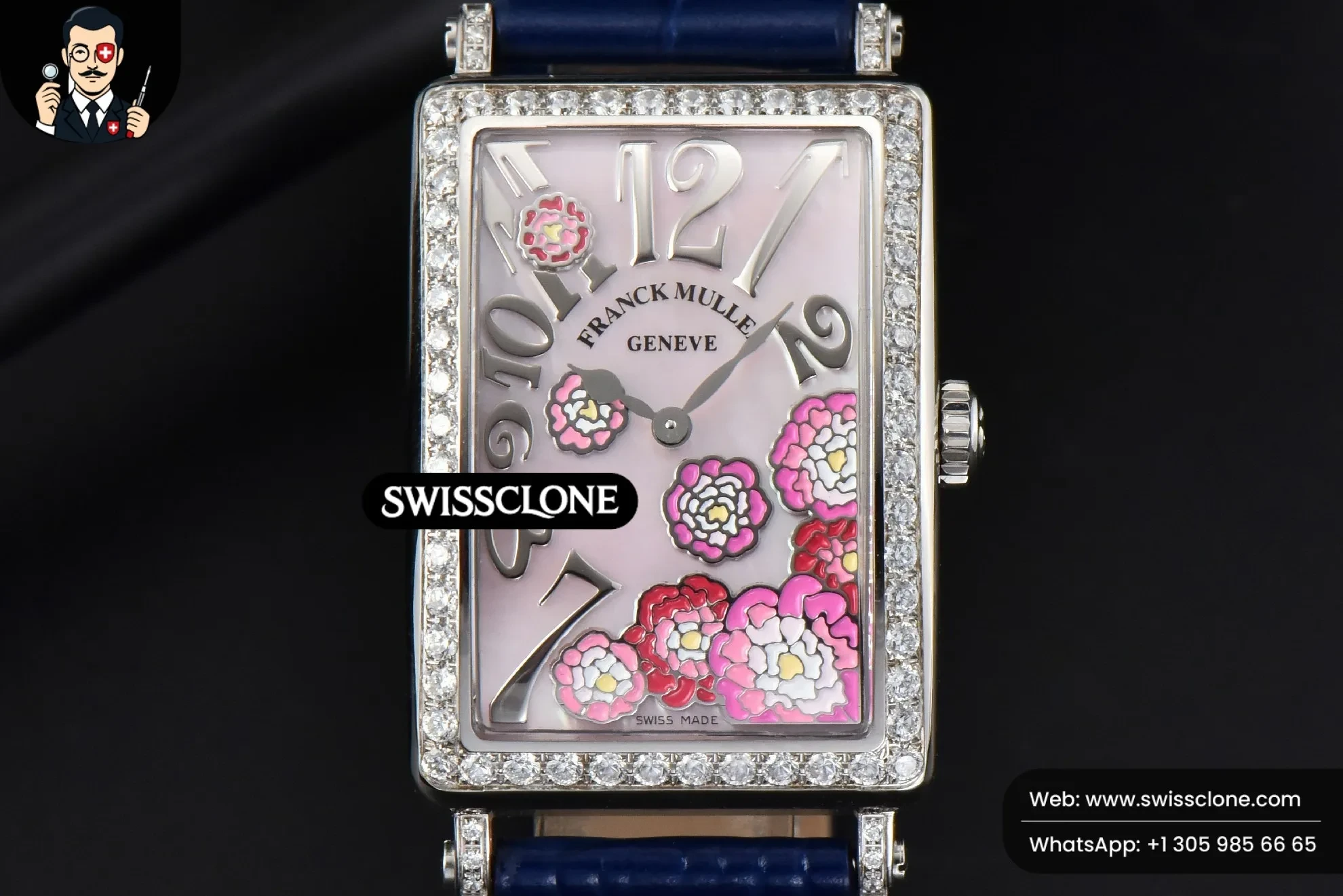 Long Island Ladies 26mm Diamond MOP Dial Blue Leather Ronda Quartz