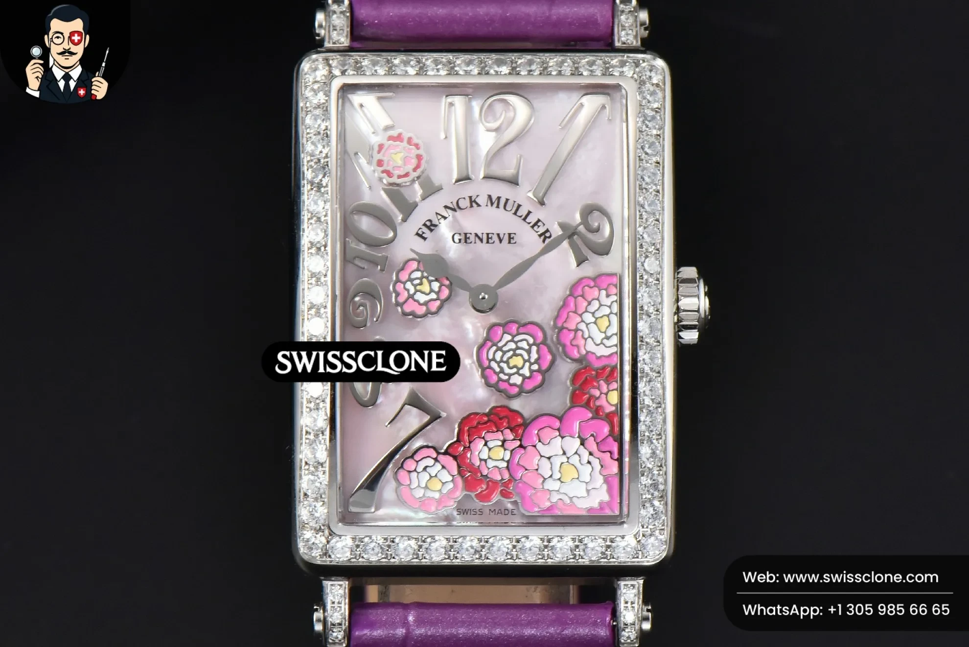 Long Island Ladies 26mm Diamond MOP Dial Purple Leather Ronda Quartz