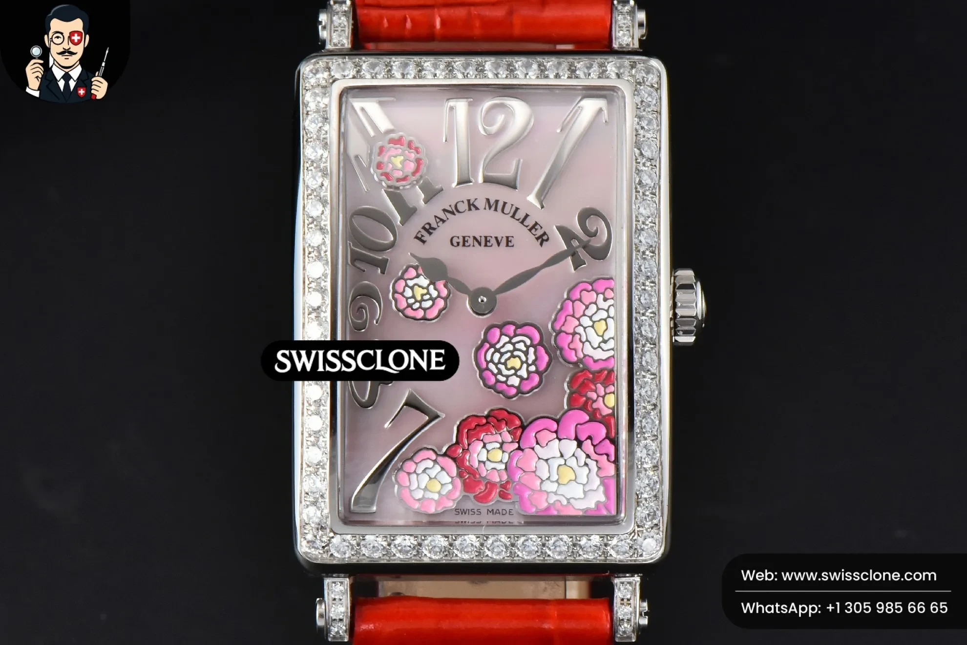 Long Island Ladies 26mm Diamond MOP Dial Red Leather Ronda Quartz