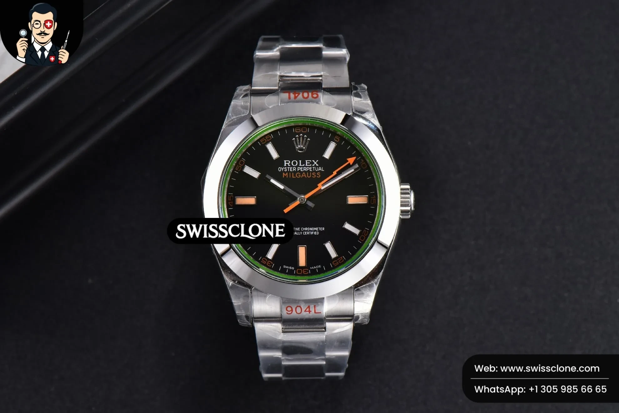 Rolex Milgauss 116400 40mm 904L Black Dial SH3131 1:1 Super Clone - Dial Macro Close-Up