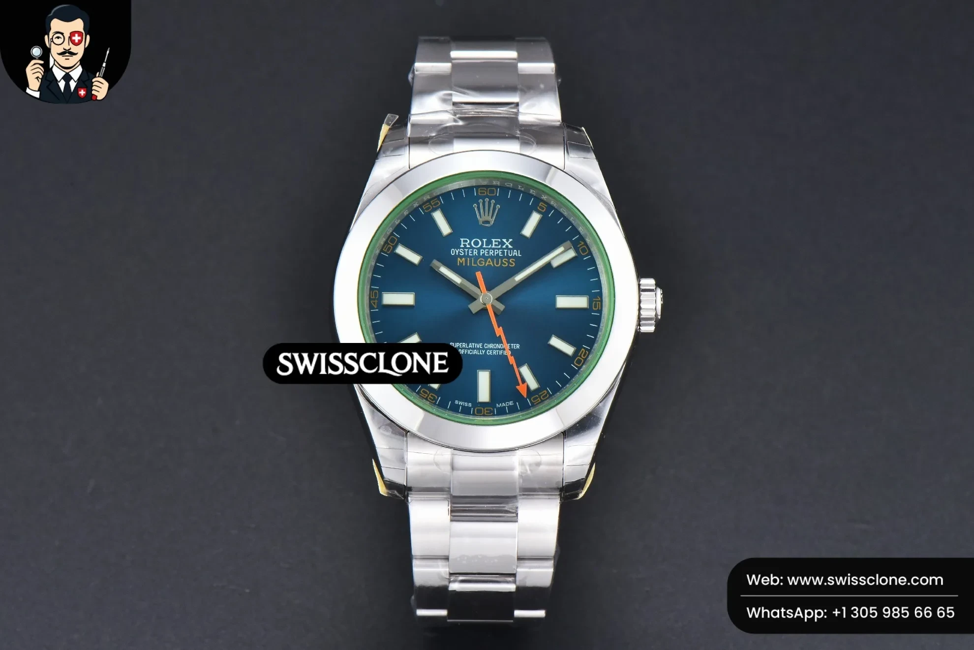 Rolex Milgauss 116400 GV 40mm 904L GSF Blue Dial 1:1 Super Clone - Dial Macro Close-Up