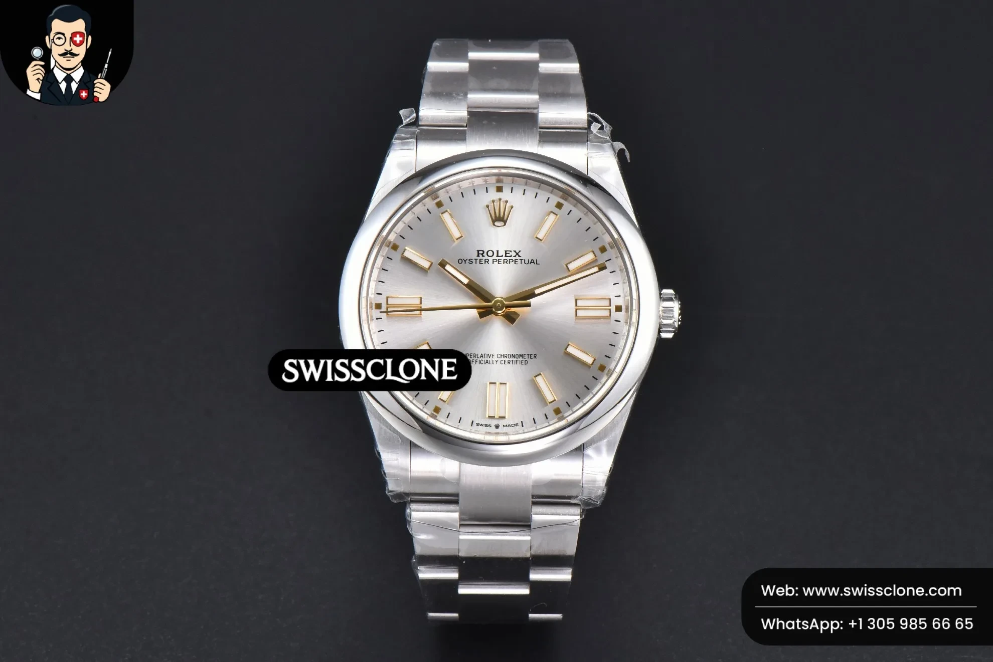 Rolex Oyster Perpetual 124300 41mm 904L Silver Dial Oyster VS3235 1:1 Super Clone - Dial Macro Close-Up
