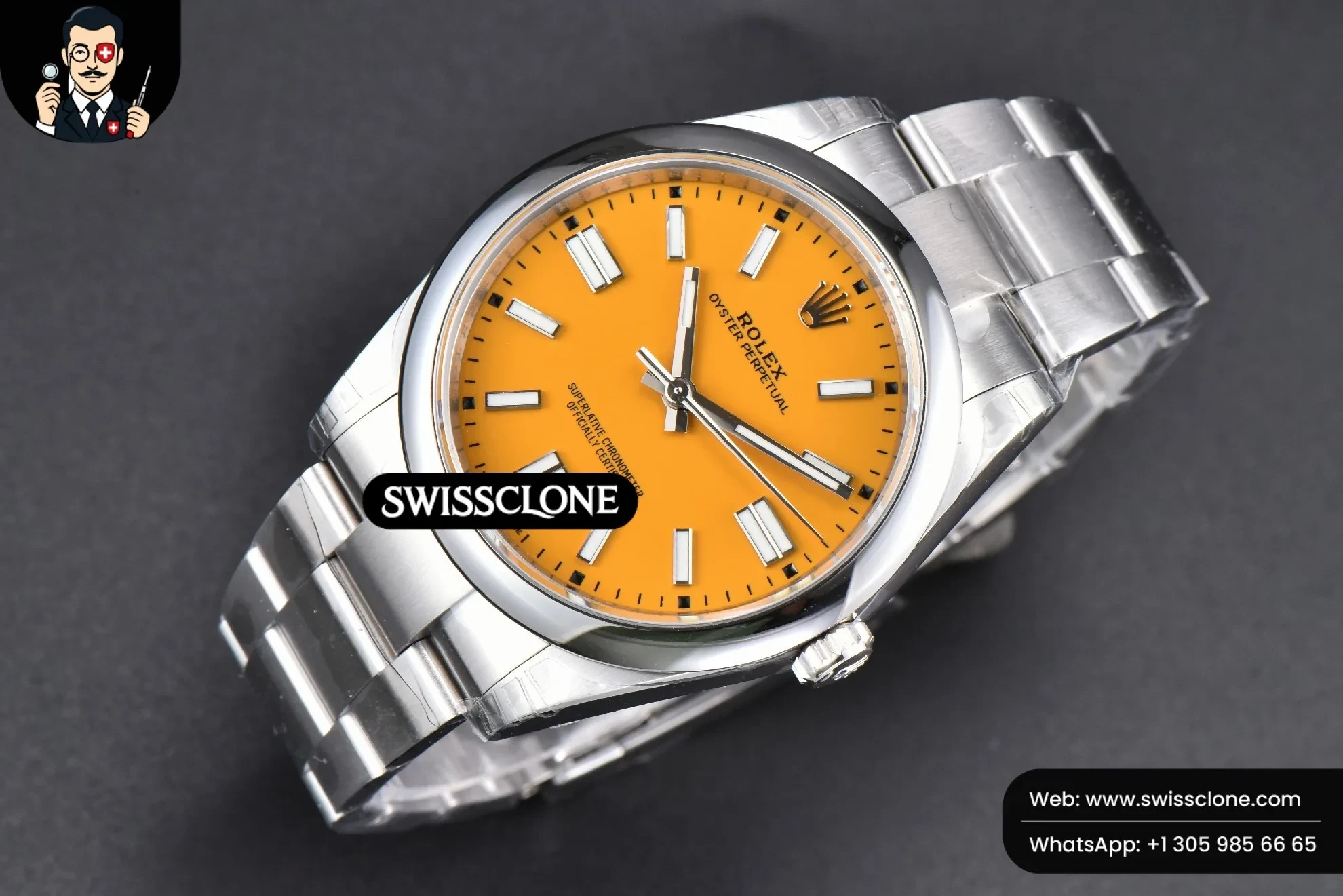 Rolex Oyster Perpetual 124300 41mm 904L Yellow Dial Oyster VS3235 1:1 Super Clone - Bezel & Case Profile