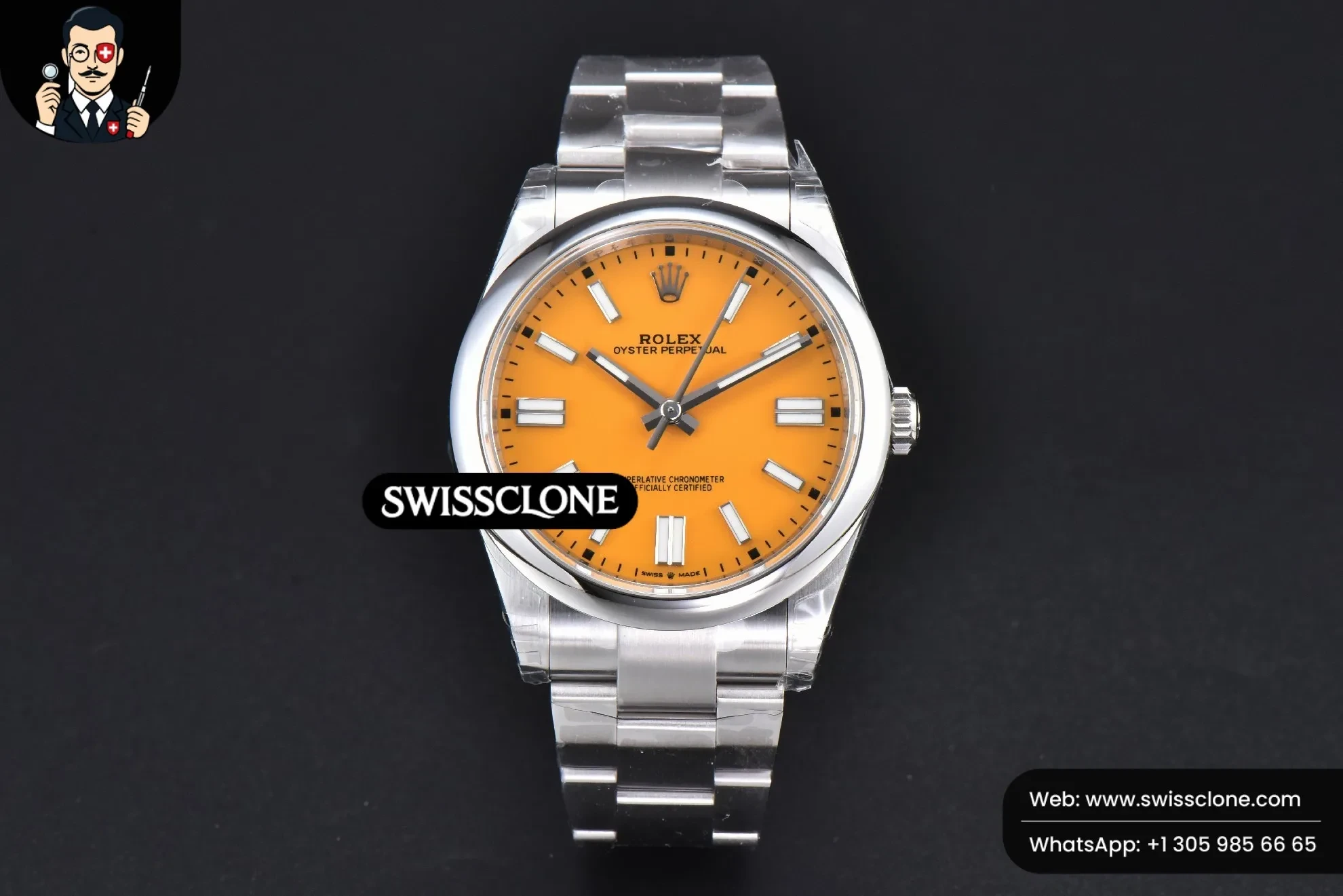 Rolex Oyster Perpetual 124300 41mm 904L Yellow Dial Oyster VS3235 1:1 Super Clone - Dial Macro Close-Up