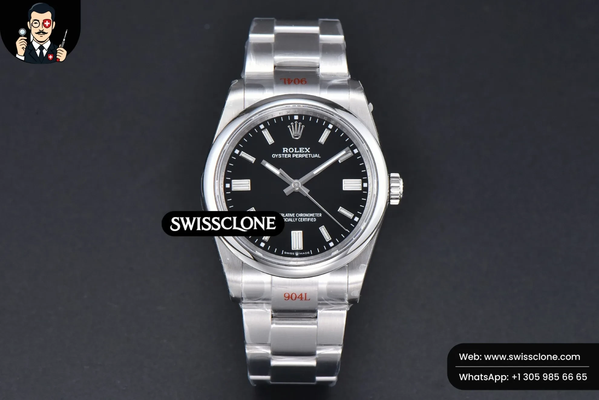 Rolex Oyster Perpetual 126000 36mm 904L Black Dial VR3230 1:1 Super Clone - Dial Macro Close-Up