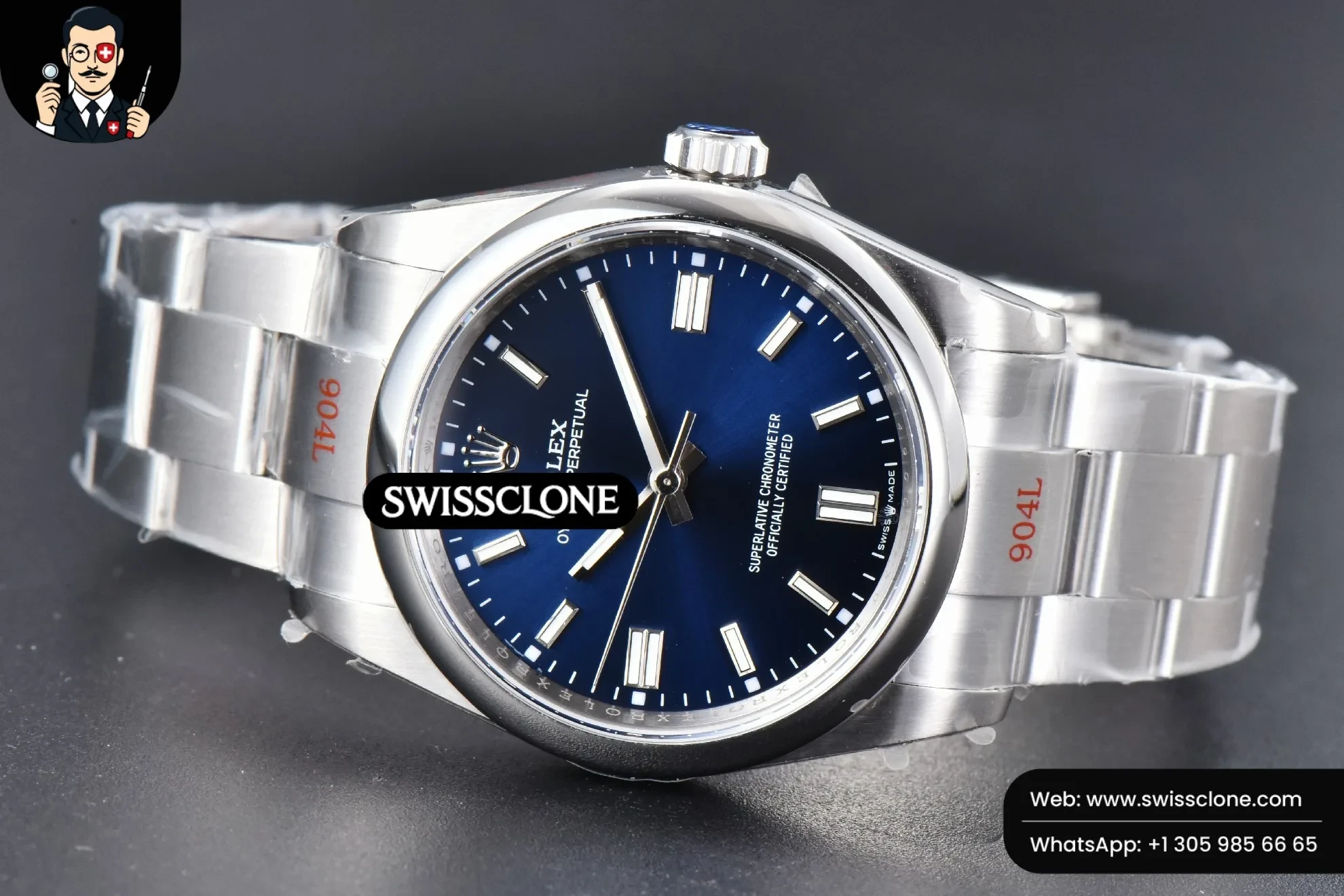 Rolex Oyster Perpetual 126000 36mm 904L Blue Dial VR3230 1:1 Super Clone - Caseback & Cloned Calibre Movement