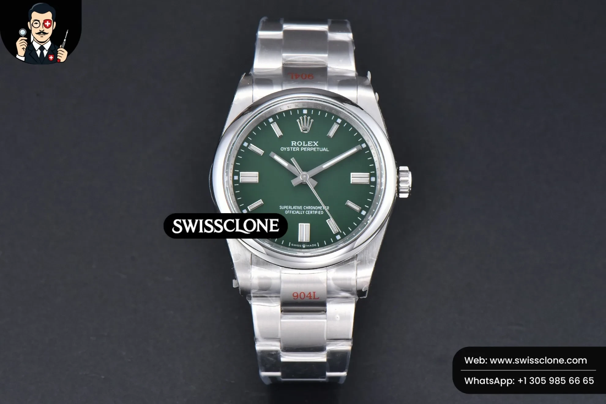 Rolex Oyster Perpetual 126000 36mm 904L Green Dial VR3230 1:1 Super Clone - Dial Macro Close-Up