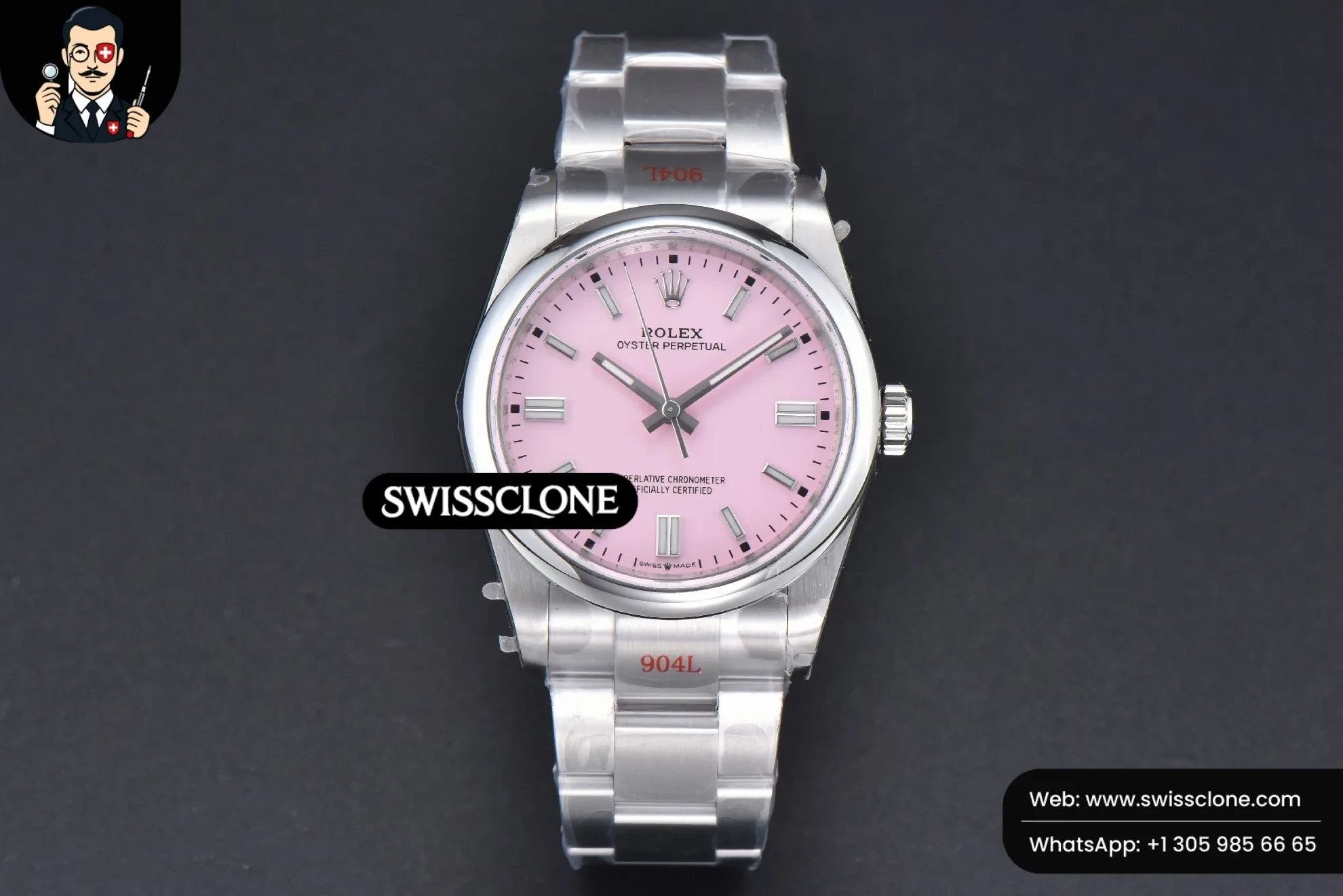 Rolex Oyster Perpetual 126000 36mm 904L Pink Dial VR3230 1:1 Super Clone - Dial Macro Close-Up