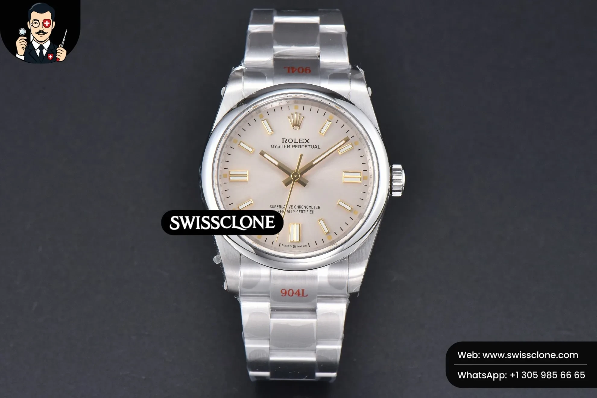 Rolex Oyster Perpetual 126000 36mm 904L Silver Dial VR3230 1:1 Super Clone - Dial Macro Close-Up