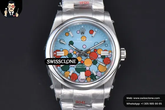 Rolex Oyster Perpetual 126000 36mm 904L Smooth Bezel Tiffany Ballon Blue Dial VR3230 1:1 Super Clone - Dial Macro Close-Up