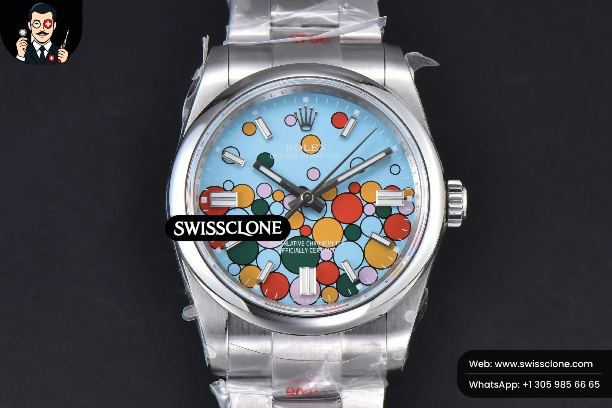 Rolex Oyster Perpetual 126300 41mm 904L Smooth Bezel Tiffany Blue Ballon Dial VR3230 1:1 Super Clone - Dial Macro Close-Up