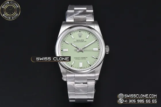 Rolex Oyster Perpetual 36mm 126000 316L Pistachio Green Dial SH3132 1:1 Super Clone - Dial Macro Close-Up