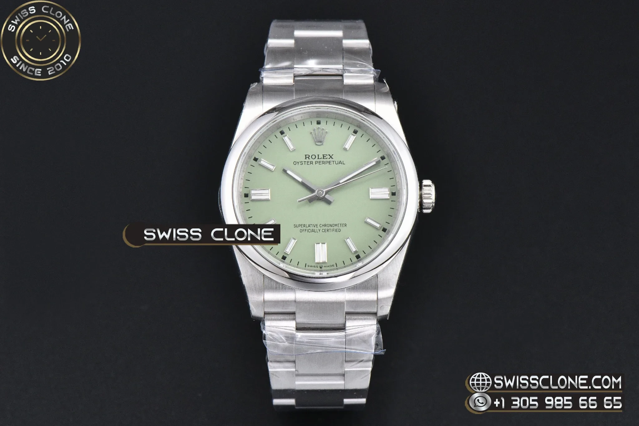 Rolex Oyster Perpetual 36mm 126000 904L Pistachio Green Dial VR3132 1:1 Super Clone - Dial Macro Close-Up