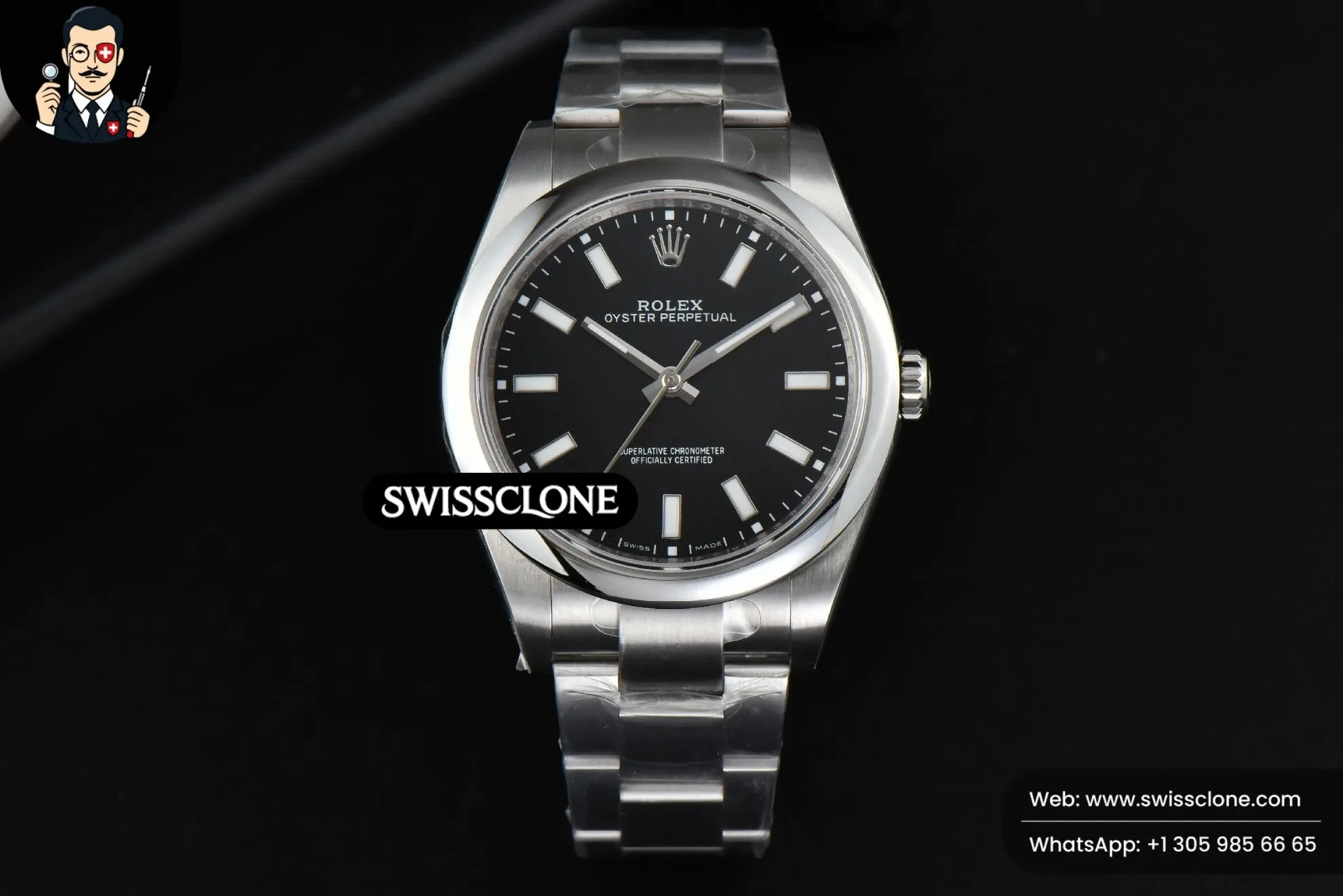 Rolex Oyster Perpetual 39mm 114300 Black Dial 1:1 Super Clone - Dial Macro Close-Up
