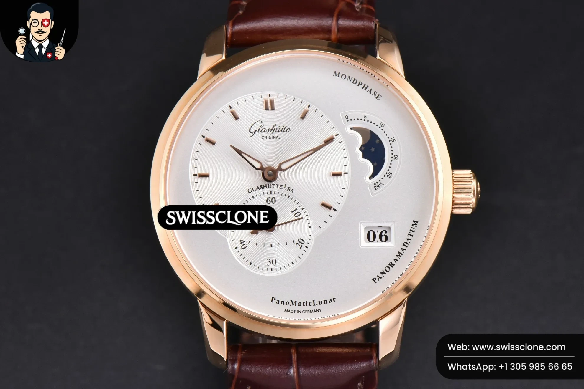 Panomatic Lunar 40mm White Dial Brown Leather