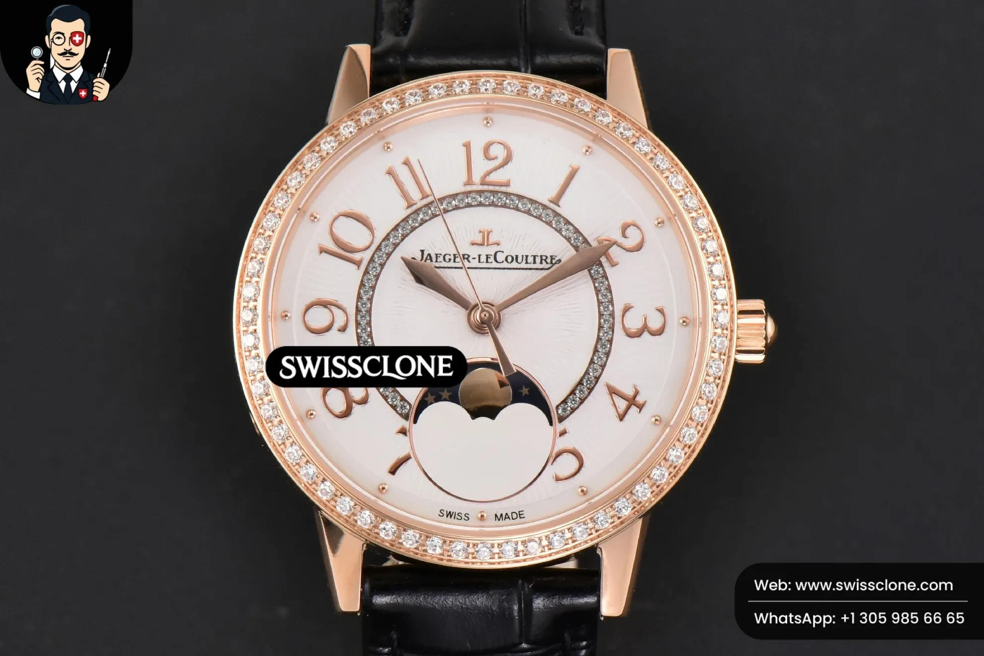 Rendez-Vous Moon 34mm GF Diamond White Textured Dial Black Leather
