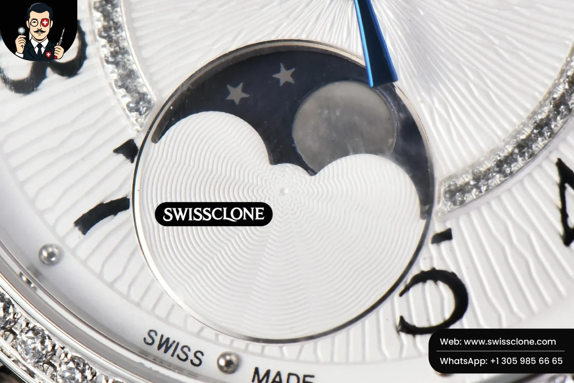 Rolex Rendez Vous Moon 34mm GF Diamond White Textured Dial Blue Leather 1:1 Super Clone - Lateral Case Thickness Profile
