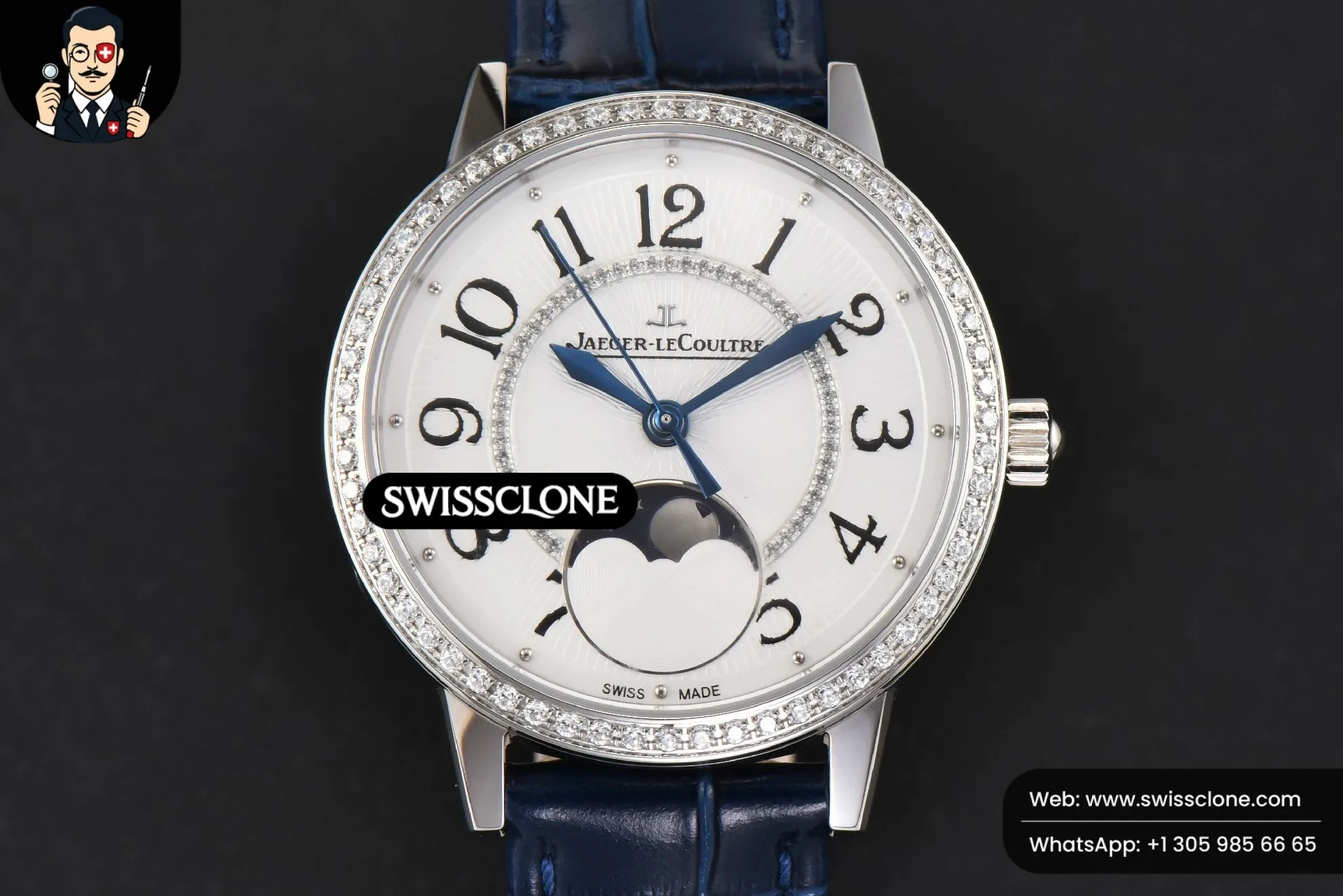 Rendez-Vous Moon 34mm GF Diamond White Textured Dial Blue Leather