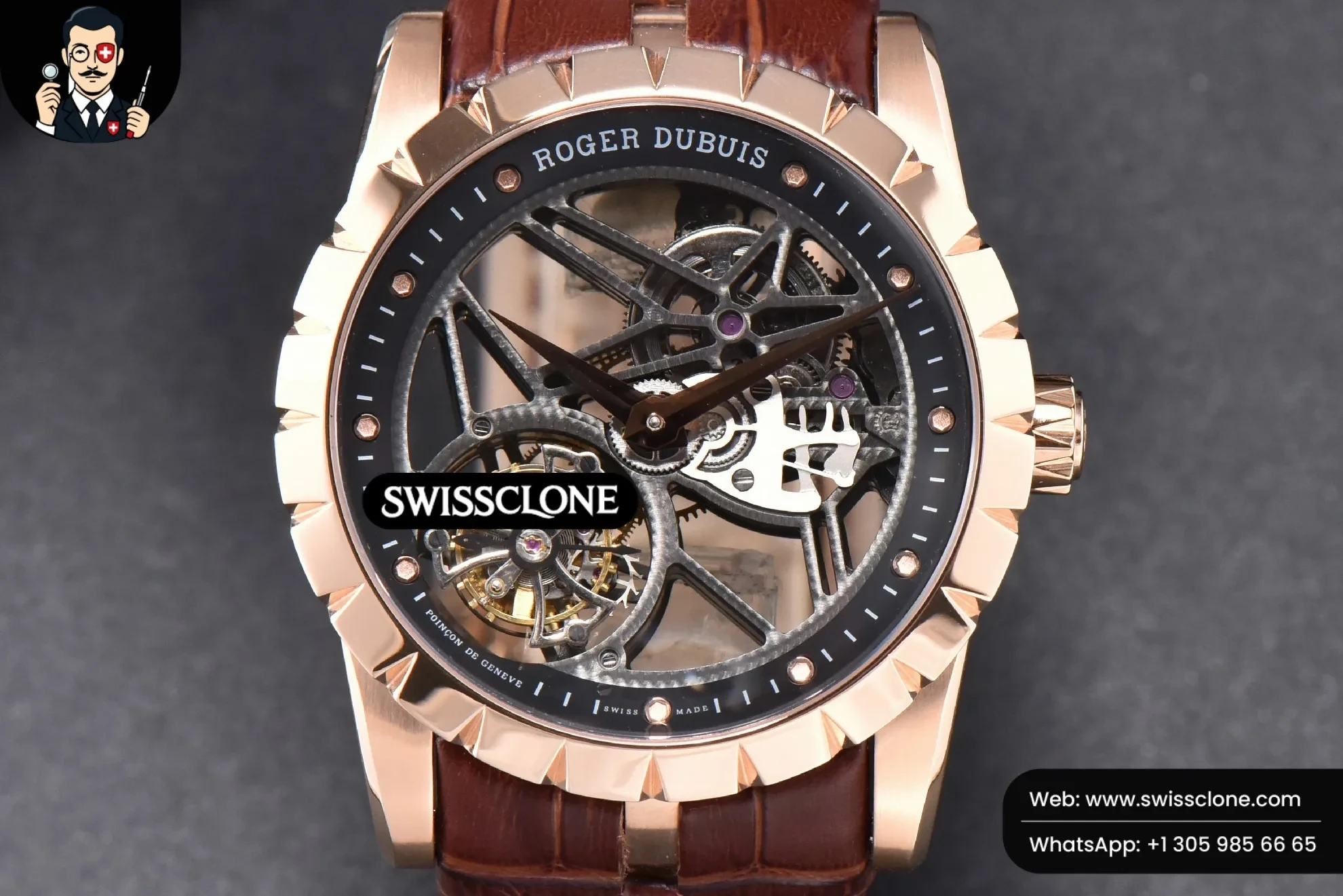 Roger Dubuis Excalibur JBF 45mm Black Crown Skeleton Dial Brown Croc Leather Tourbillon