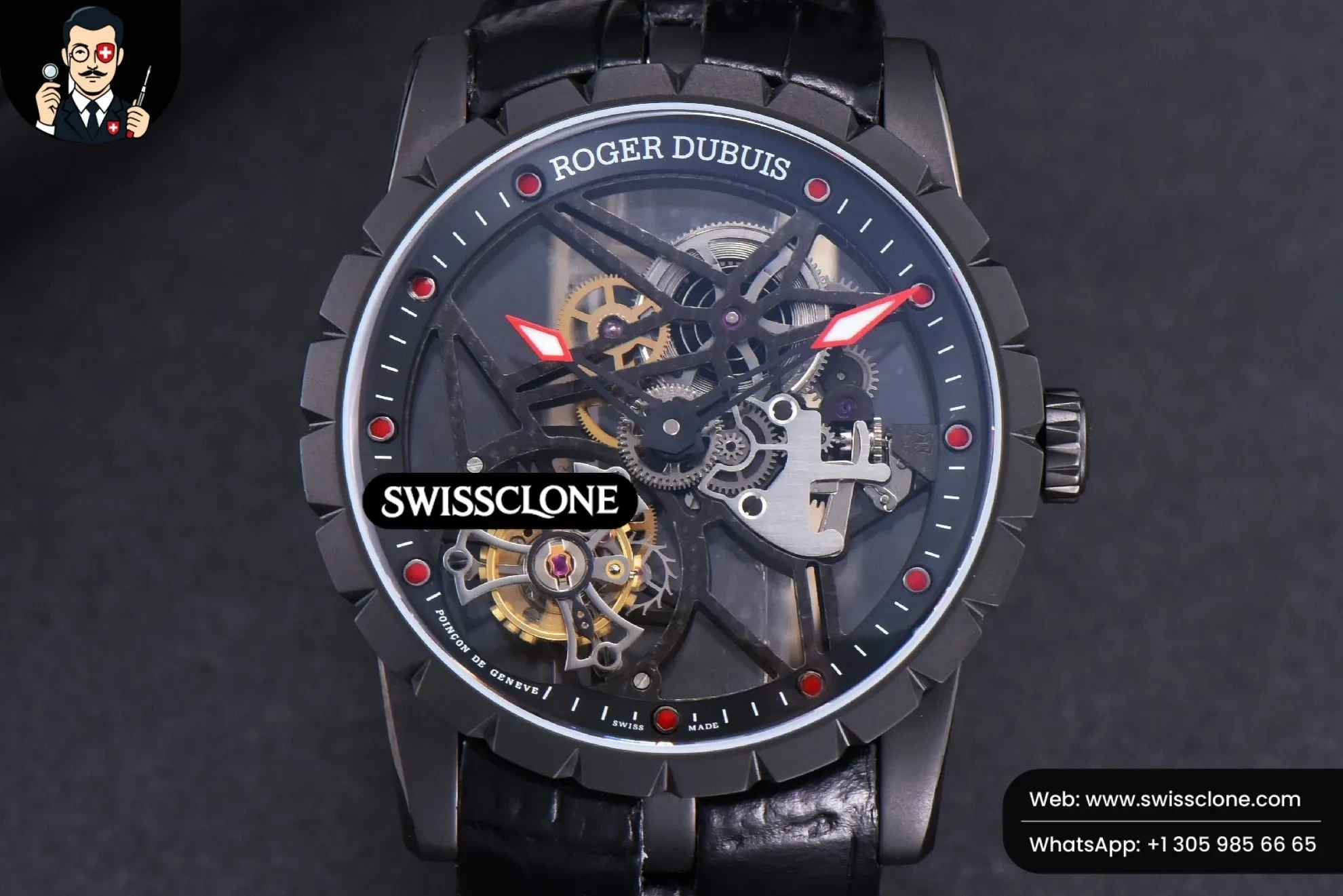 Roger Dubuis Excalibur Spider BBRF 47mm Skeleton Dial Black Leather Flying Tourbillon Manual Wind