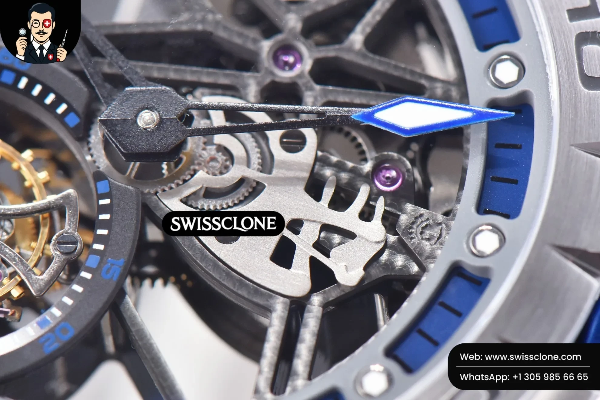 Rolex Roger Dubuis Excalibur Sports Tourbillon Titanium JBF 46mm Skeleton Dial Blue Crown White Rubber 1:1 Super Clone - Lateral Case Thickness Profile