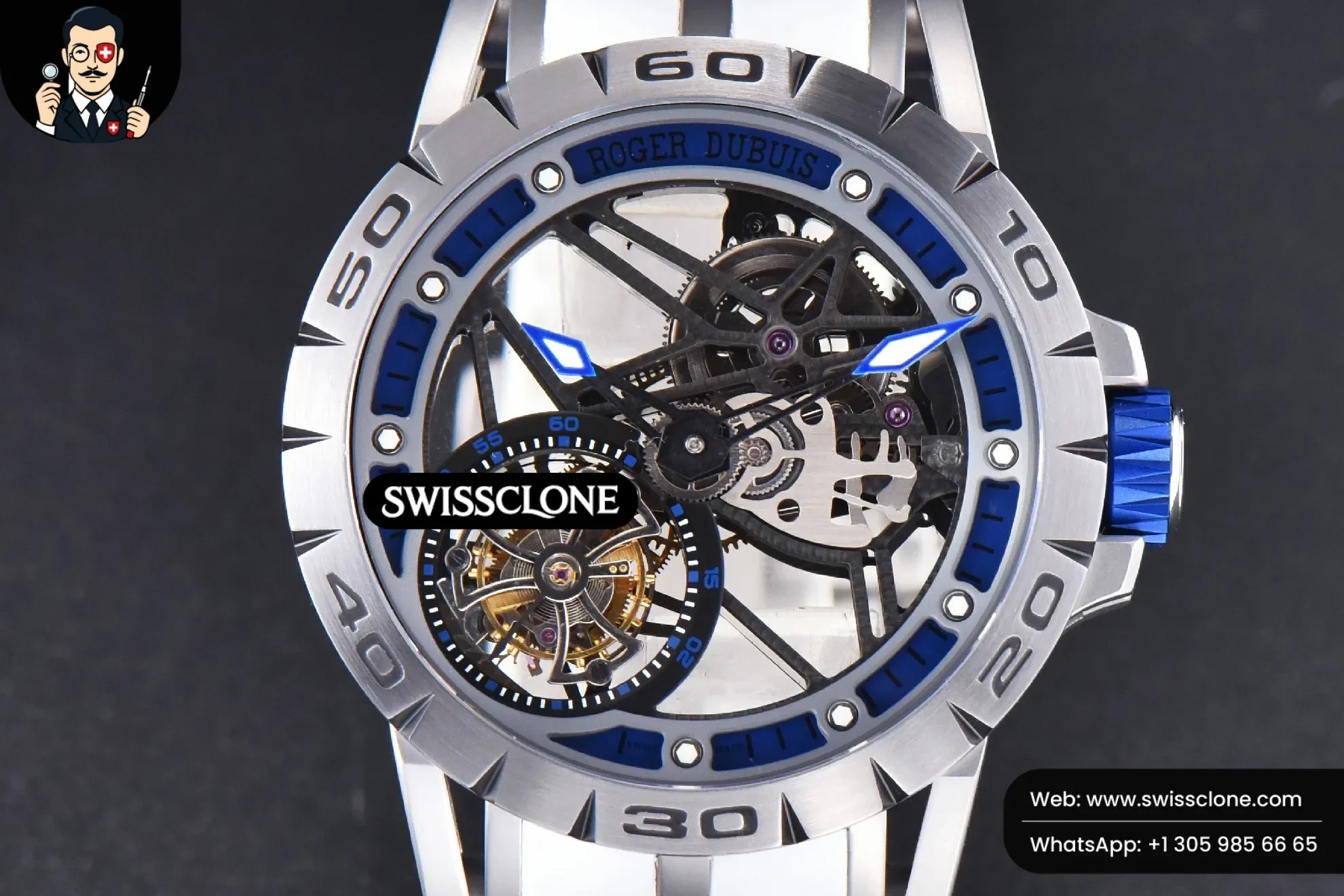Roger Dubuis Excalibur Sports Tourbillon Titanium JBF 46mm Skeleton Dial Blue Crown White Rubber