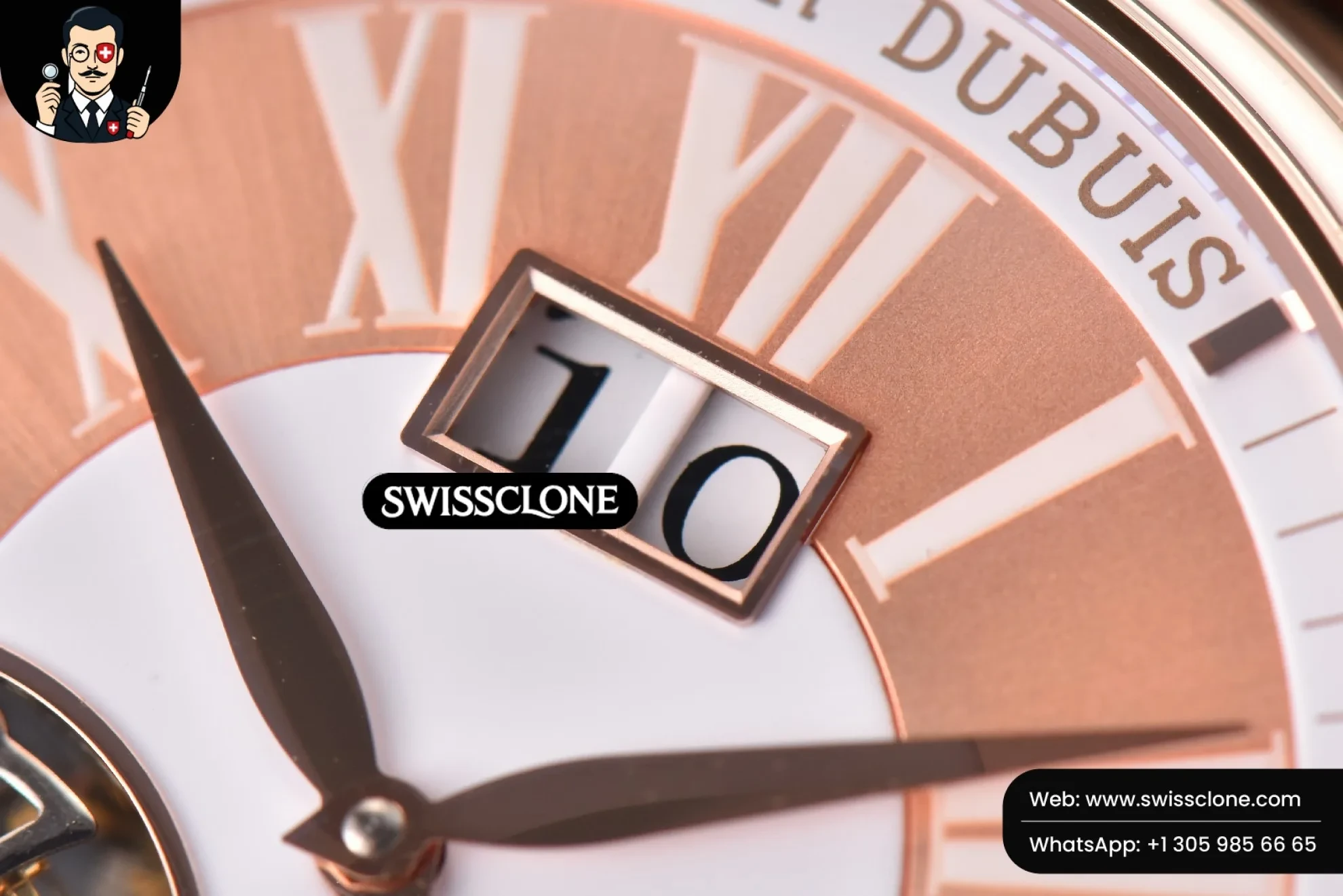 Rolex Roger Dubuis Hommage Flying Tourbillon RDDBHO0568 JBF 43mm White/RG Dial Brown Croc Leather 1:1 Super Clone - Lateral Case Thickness Profile