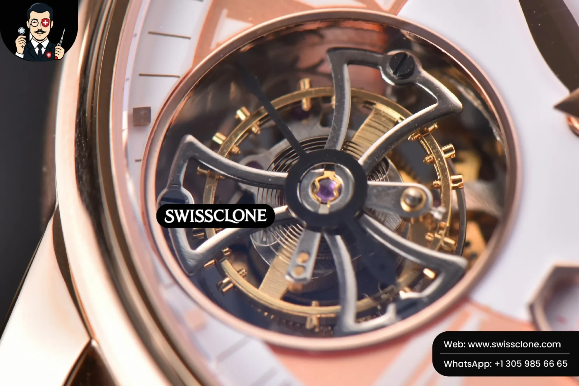 Rolex Roger Dubuis Hommage Flying Tourbillon RDDBHO0568 JBF 43mm White/RG Dial Brown Croc Leather 1:1 Super Clone - On-Wrist Presence View