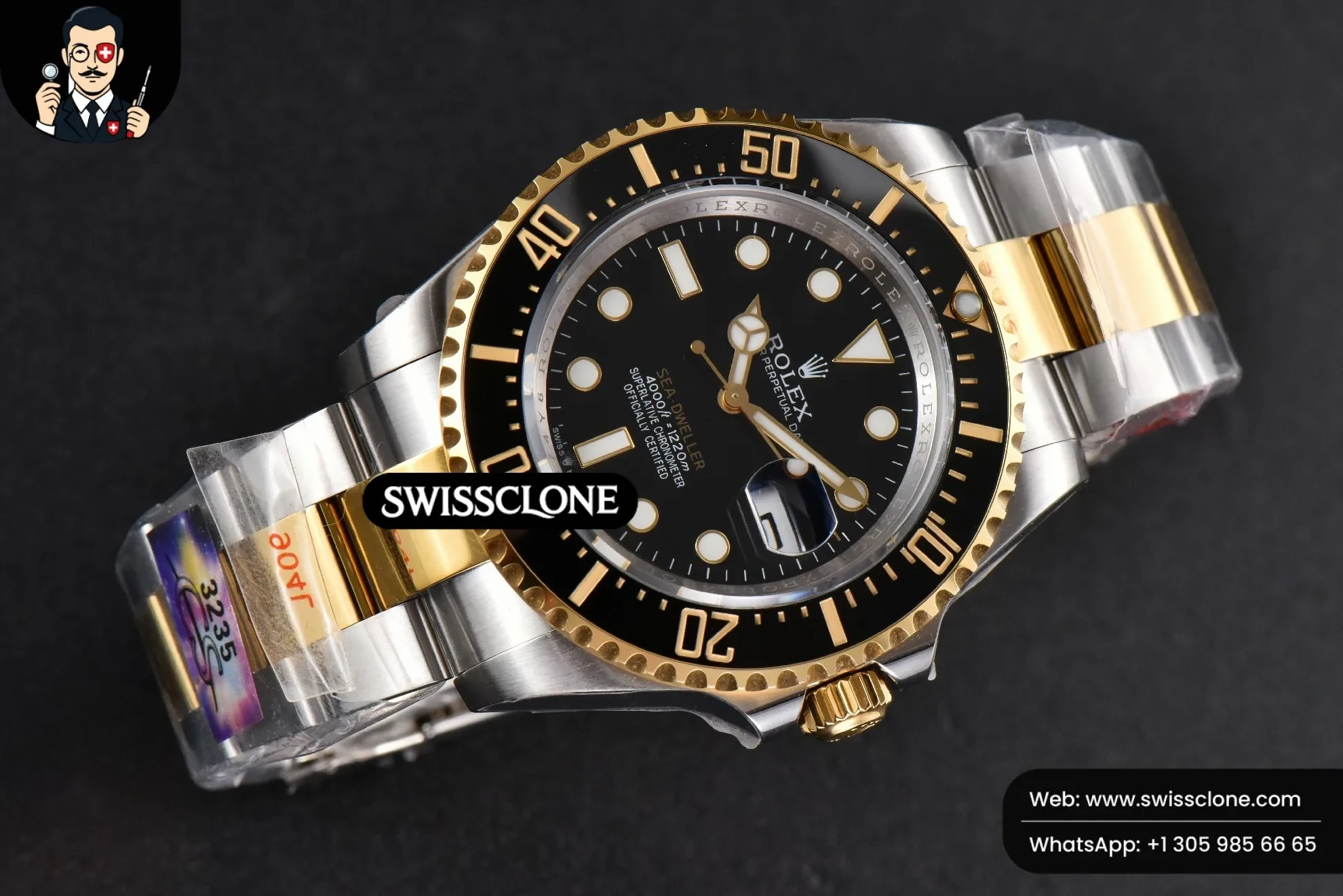 Rolex Sea Dweller 44mm 126603 CSF Black Dial YG/SS VR3235 1:1 Super Clone - Bezel & Case Profile