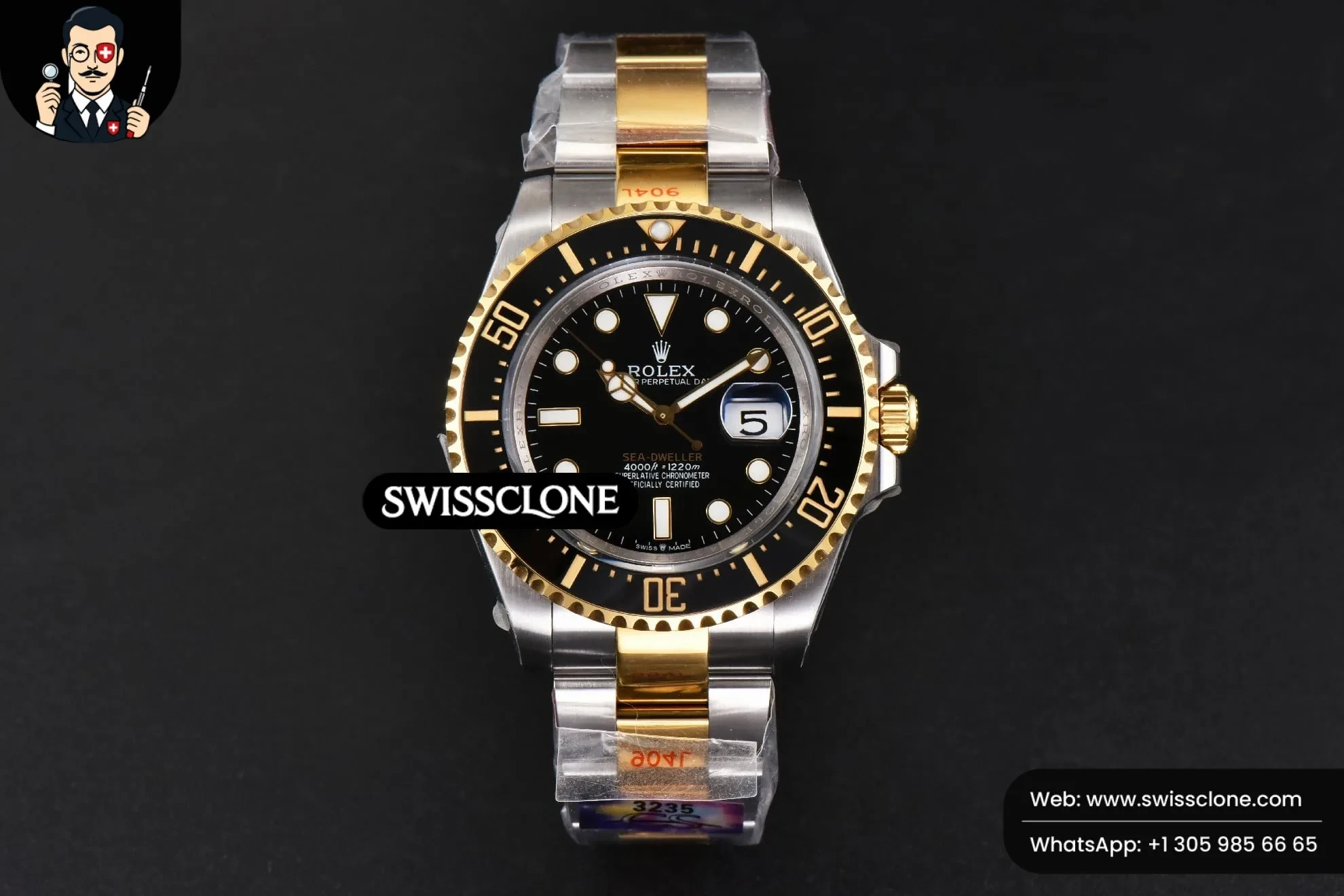 Rolex Sea Dweller 44mm 126603 CSF Black Dial YG/SS VR3235 1:1 Super Clone - Dial Macro Close-Up