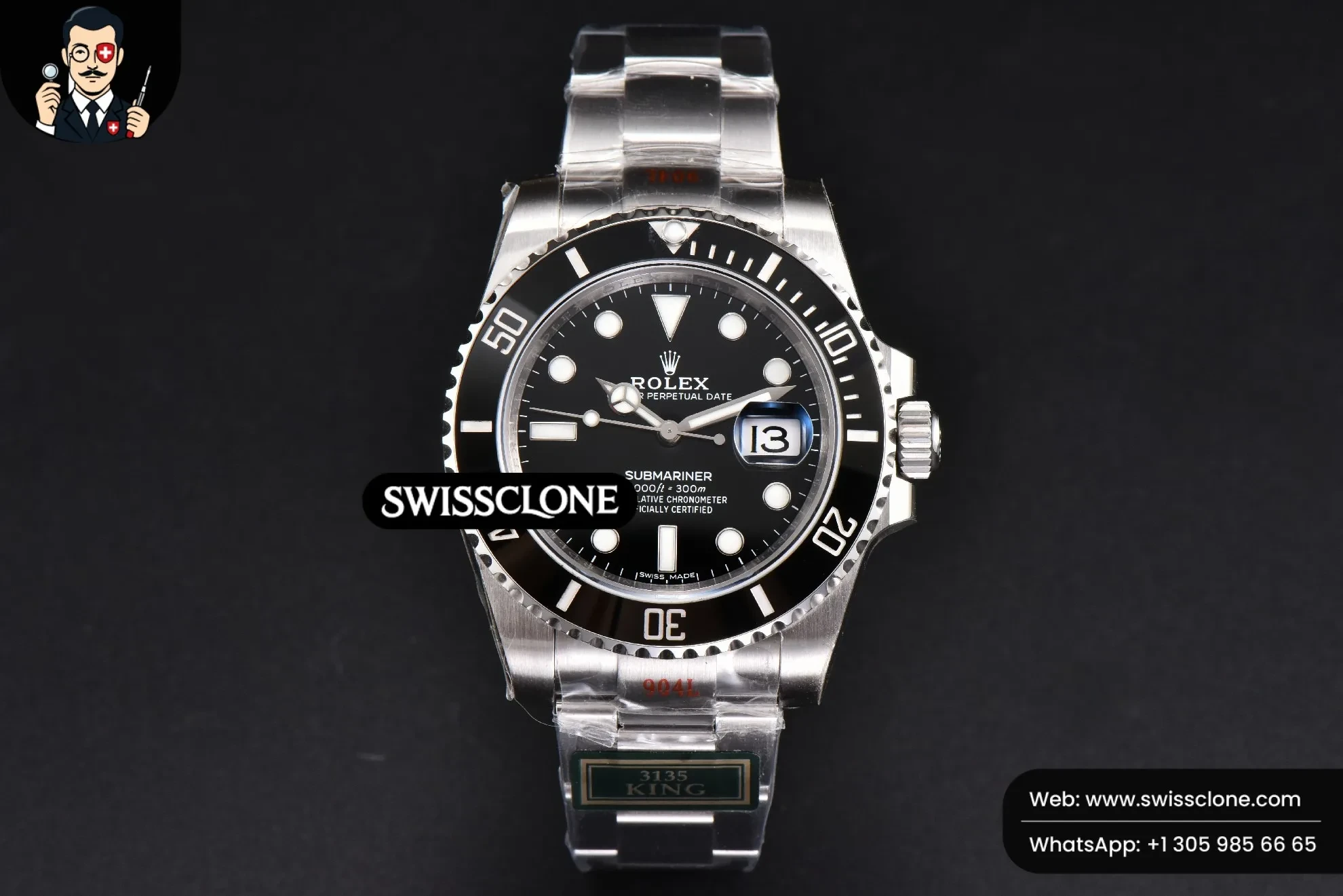 Rolex Submariner 116610 LN 40m King Black Ceramic Black Dial VS3135 1:1 Super Clone - Dial Macro Close-Up