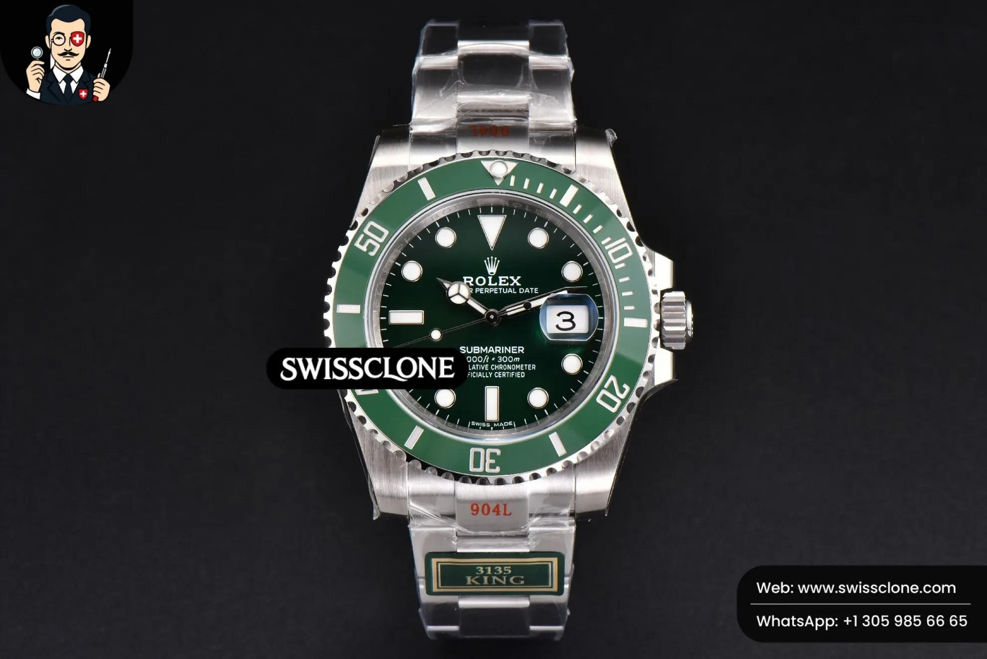 Rolex Submariner 116610 LV 40m King Green Ceramic Green Dial VS3135 1:1 Super Clone - Dial Macro Close-Up