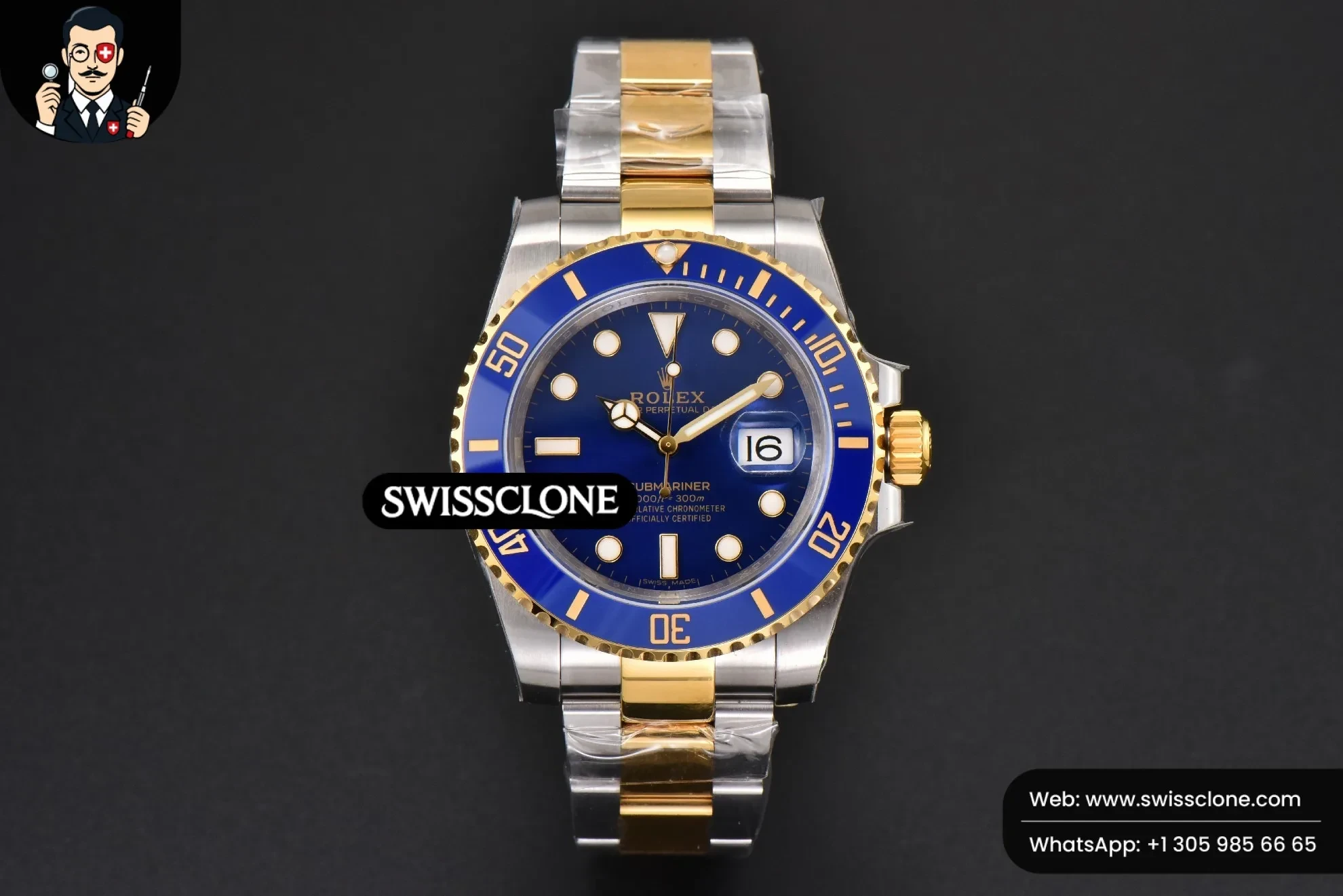 Rolex Submariner 116613 LB 904L King YG/SS Blue Ceramic Blue Dial VR3135 1:1 Super Clone - Dial Macro Close-Up