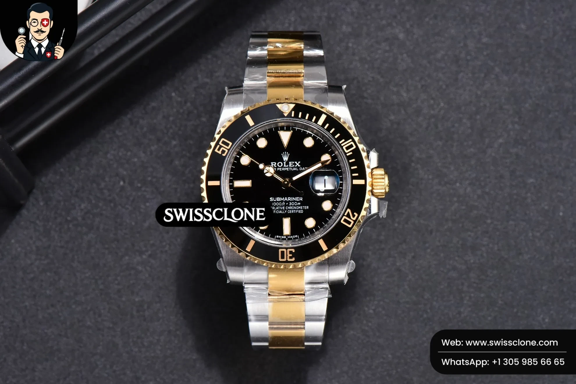 Rolex Submariner 116613 LN 904L 40mm Black Ceramic YG/SS VS3135 1:1 Super Clone - Dial Macro Close-Up