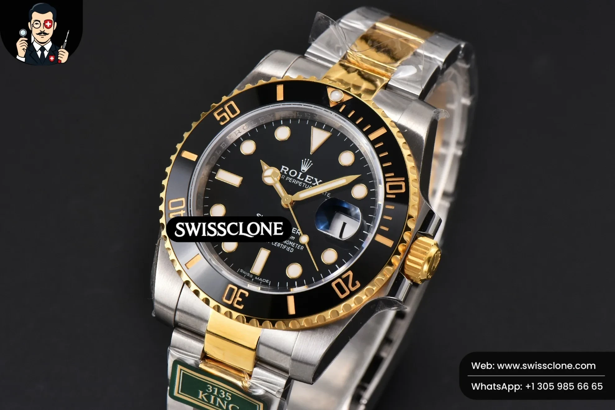 Rolex Submariner 116613 LN 904L King YG/SS Black Ceramic Black Dial VR3135 1:1 Super Clone - Bezel & Case Profile