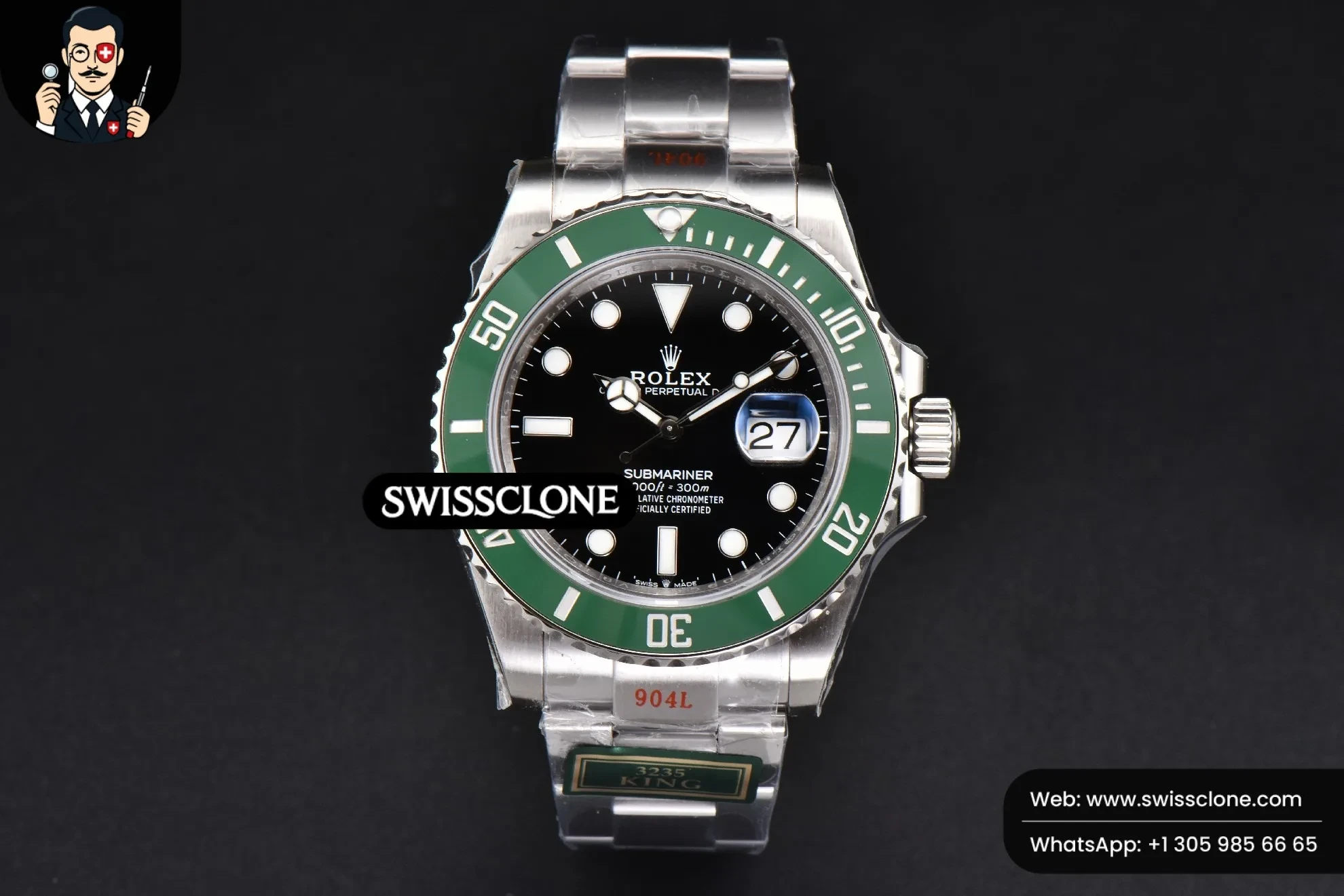 Rolex Submariner 126610 LV 41mm King Green Ceramic Green Dial VR3235 1:1 Super Clone - Dial Macro Close-Up