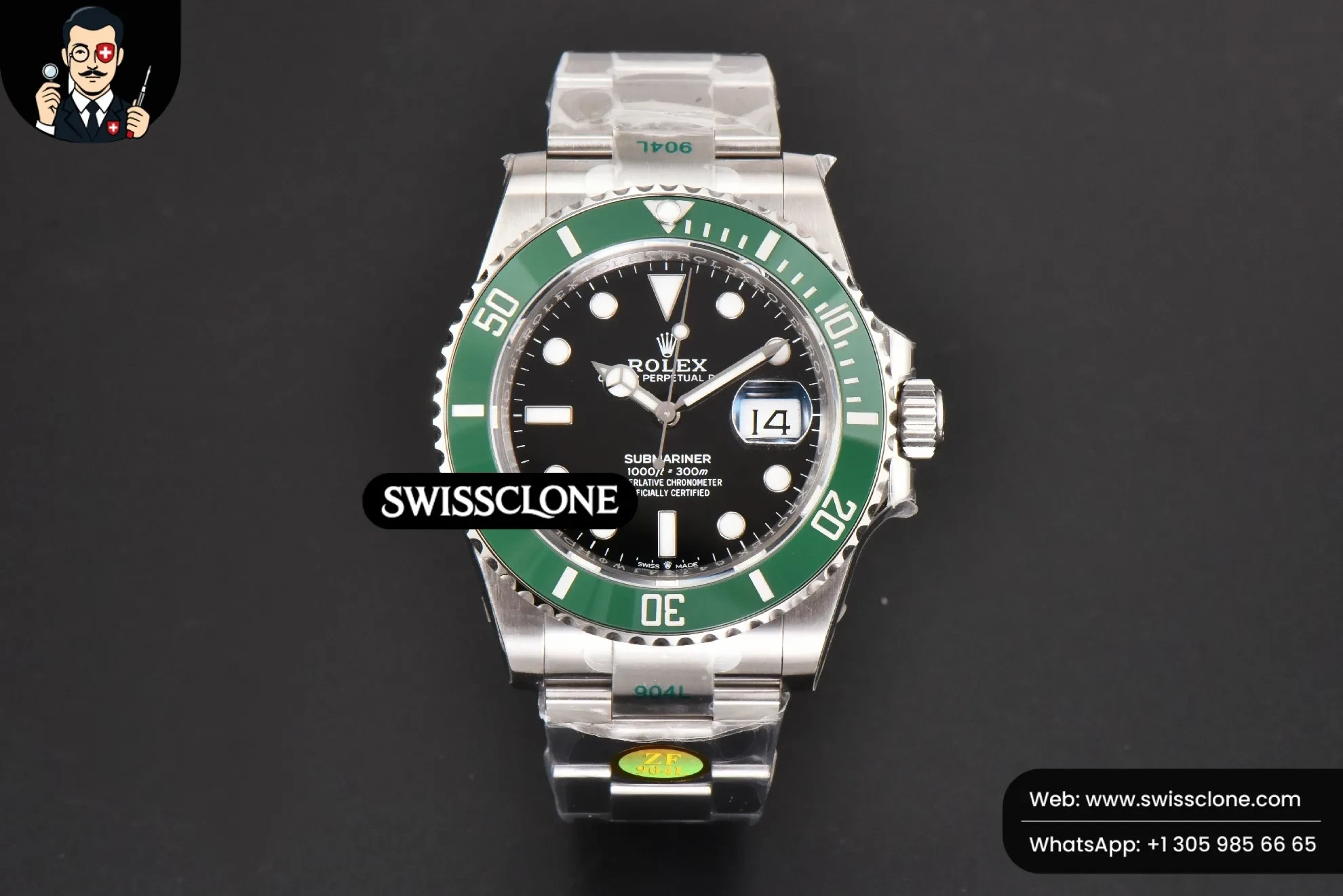 Rolex Submariner 126610 LV Kermit 904L 41mm Green Ceramic Black Dial VR3235 1:1 Super Clone - Dial Macro Close-Up