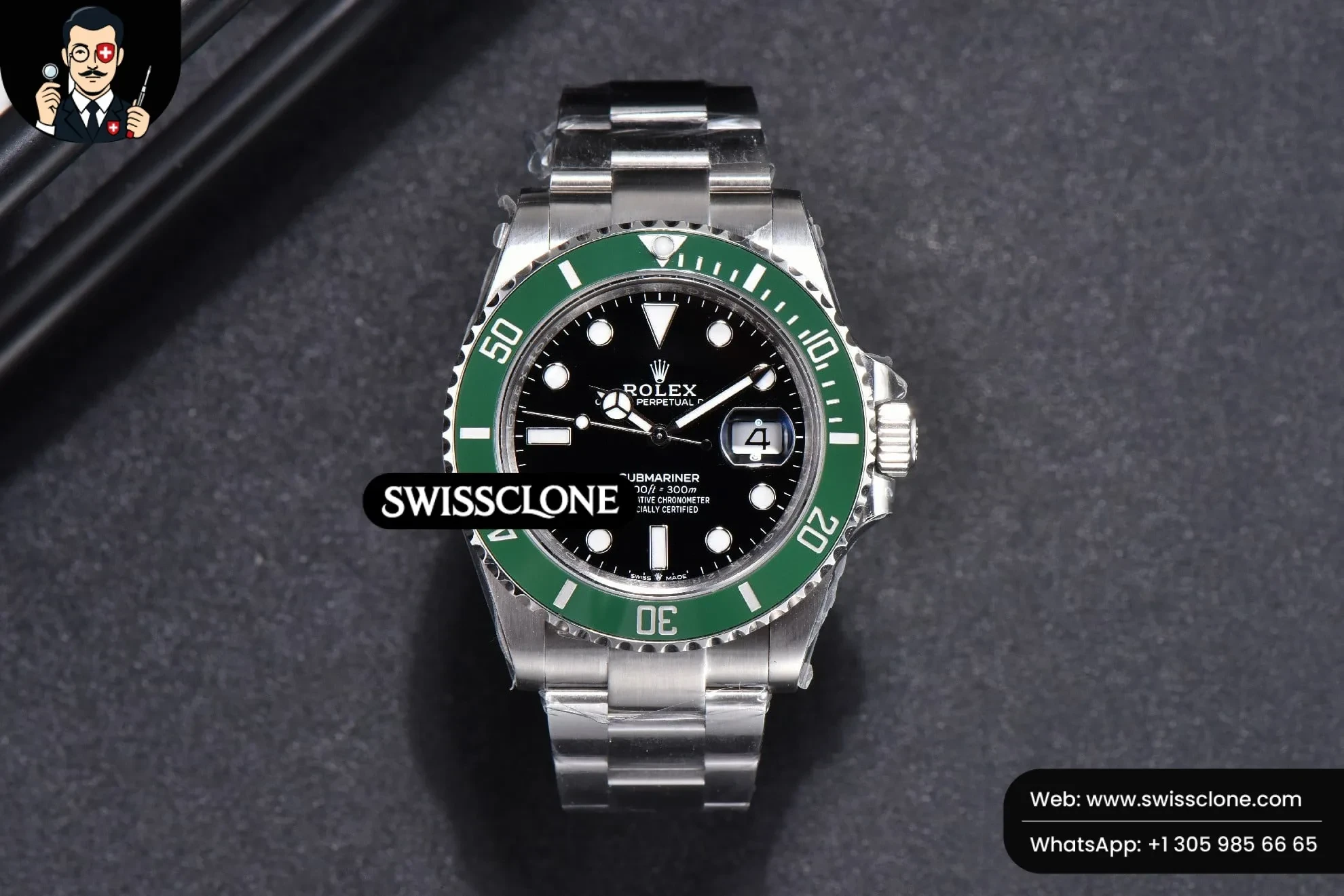 Rolex Submariner 126610 LV Kermit 904L 41mm Green Ceramic VS3235 1:1 Super Clone - Dial Macro Close-Up