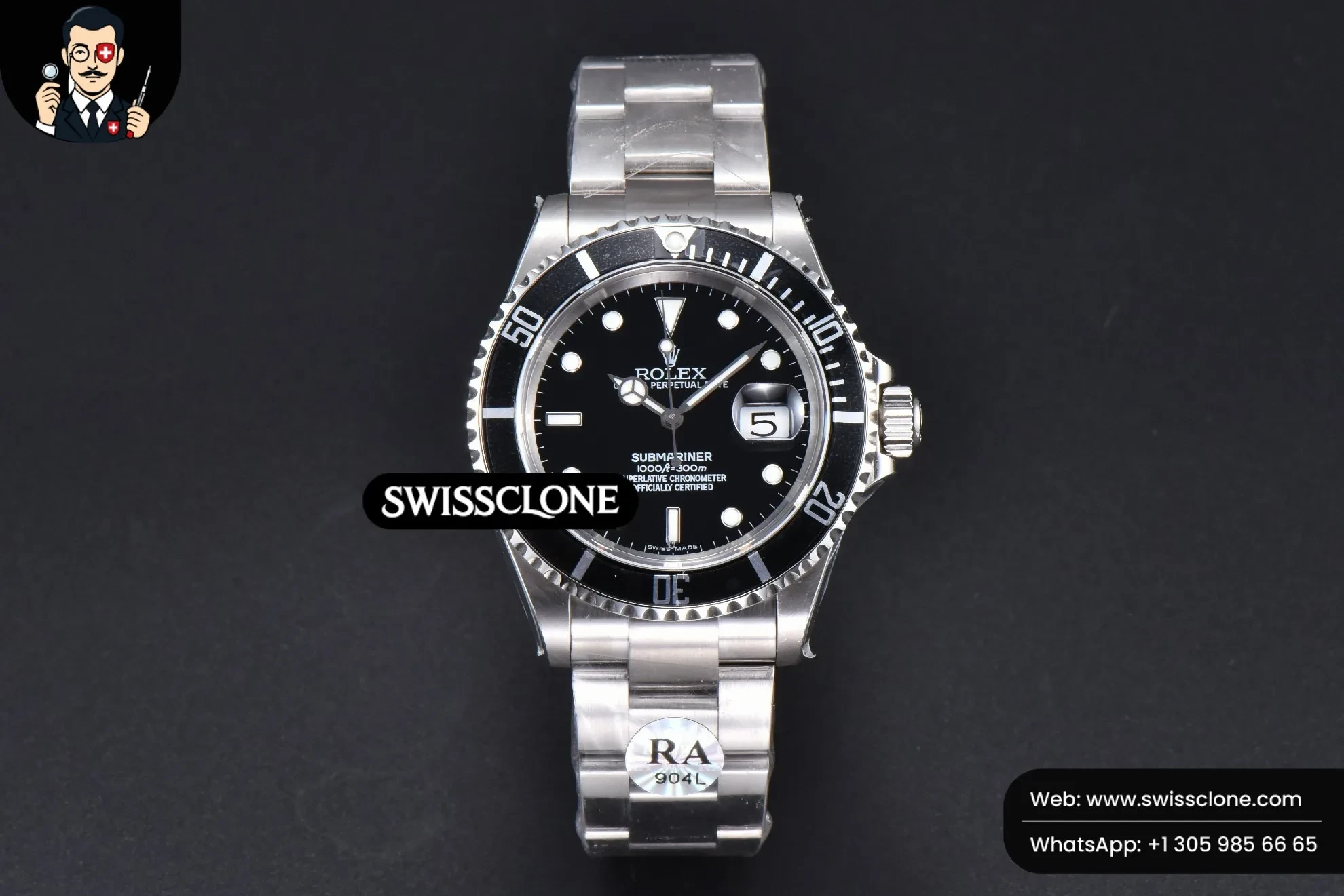 Rolex Submariner 16610 LN Black Bezel 904L 40mm RAF SH3135 No Rehaut
