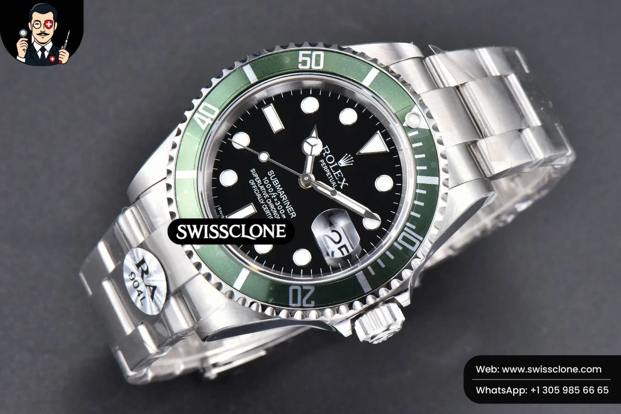 Rolex Submariner 16610 LV Green Bezel 904L 40mm RAF SH3135 No Rehaut 1:1 Super Clone - Bezel & Case Profile