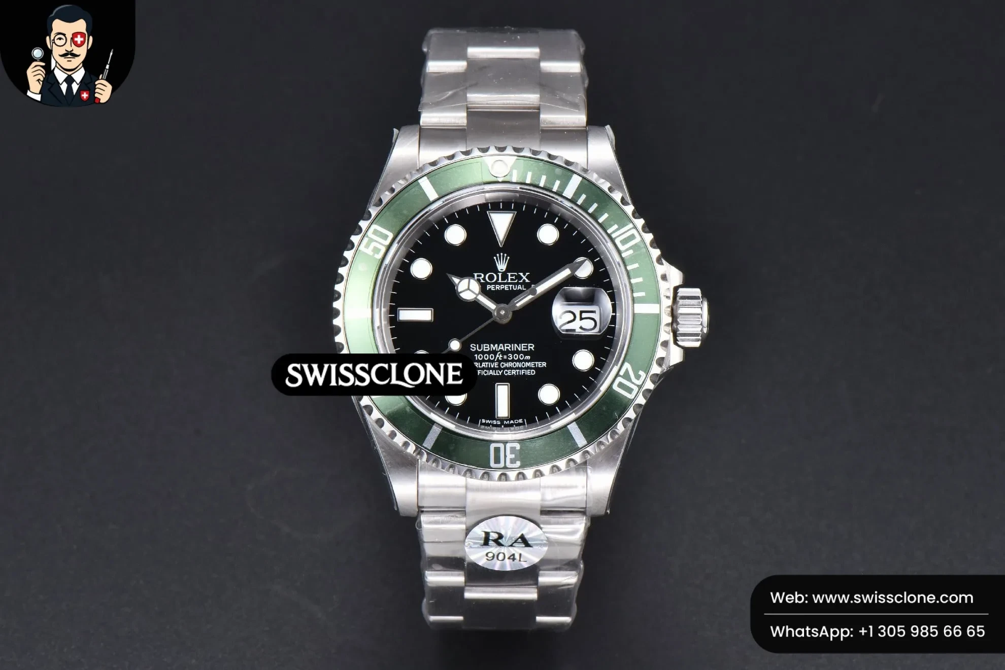 Rolex Submariner 16610 LV Green Bezel 904L 40mm RAF SH3135 No Rehaut