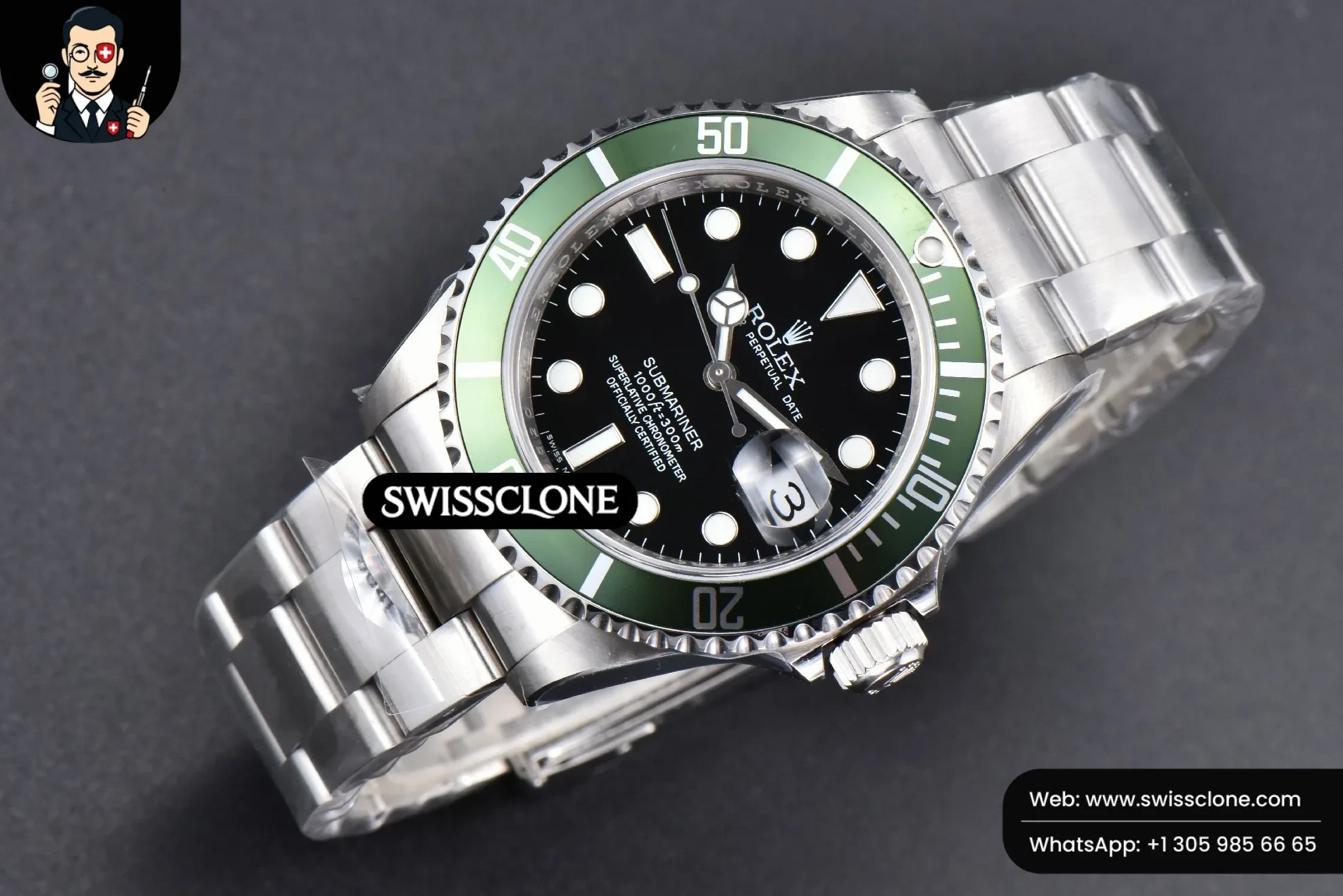 Rolex Submariner 16610 LV Green Bezel 904L 40mm RAF SH3135 Rehaut 1:1 Super Clone - Bezel & Case Profile