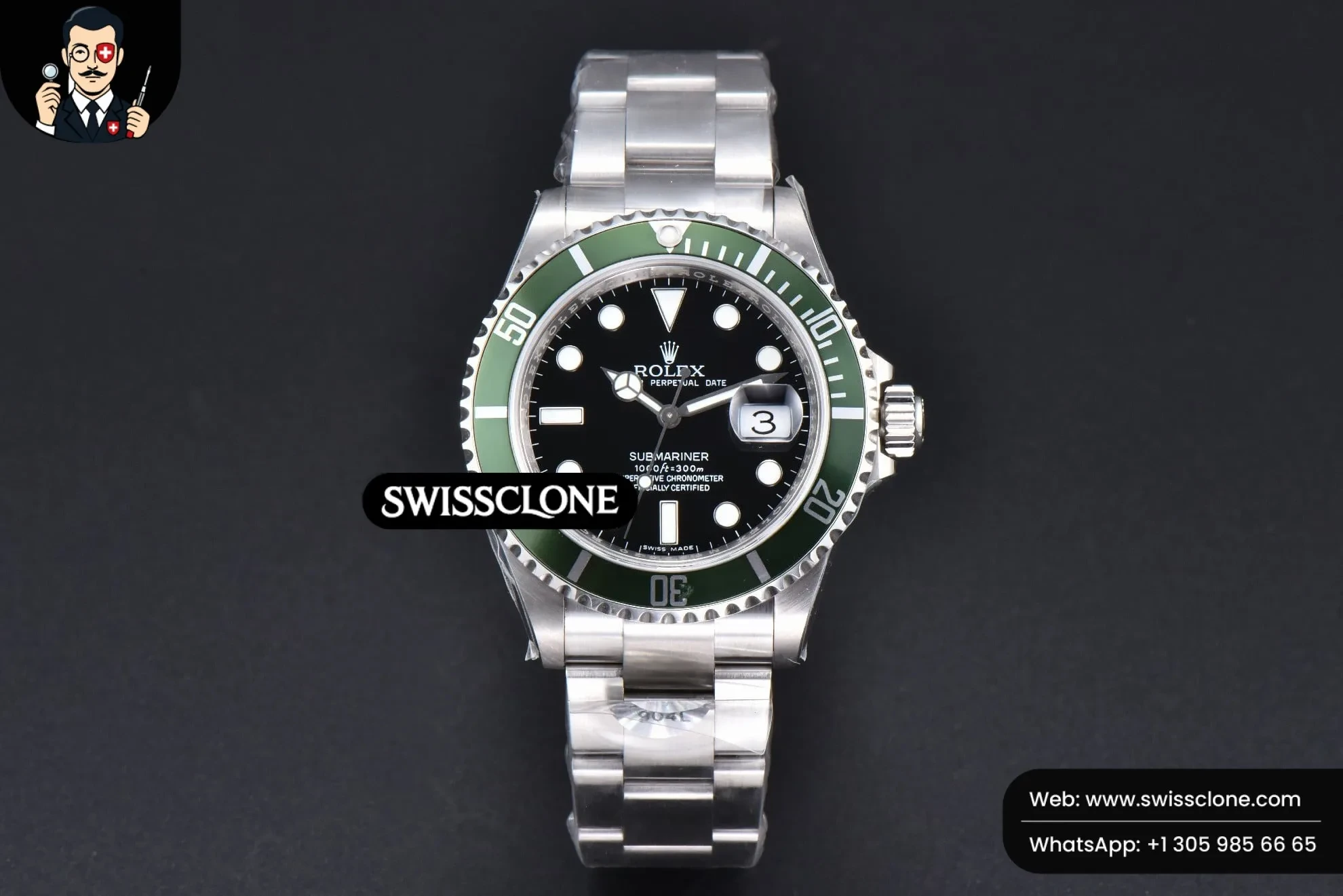 Rolex Submariner 16610 LV Green Bezel 904L 40mm RAF SH3135 Rehaut