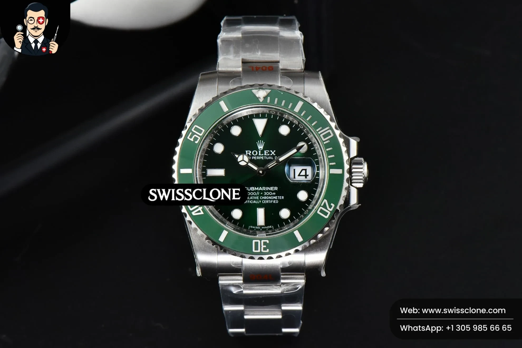 Rolex Submariner 40mm 116610 LV Green Ceramic Green Dial 3135 1:1 Super Clone - Dial Macro Close-Up