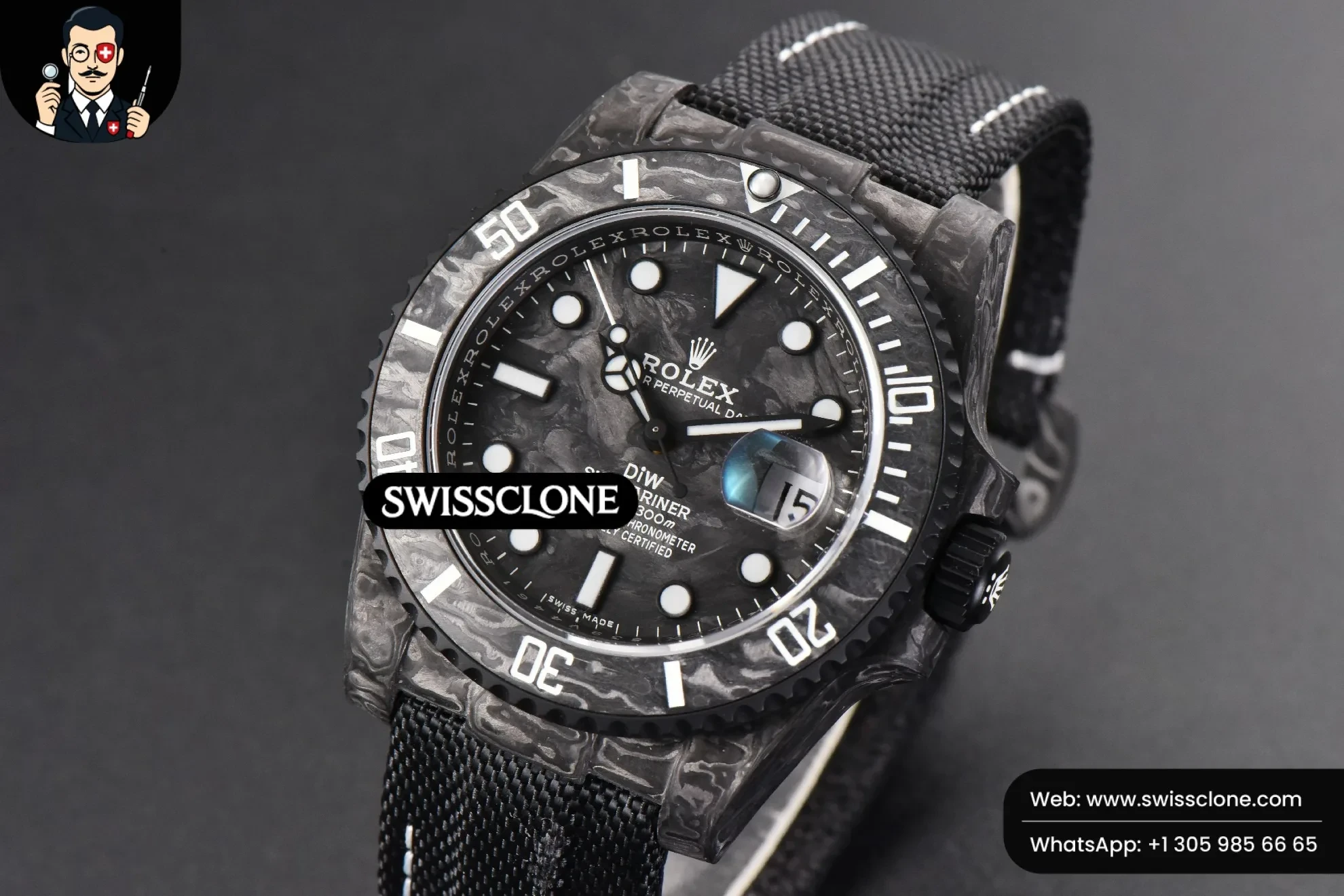Rolex Submariner 40mm DIW Forged Carbon Black Element Nylon 1:1 Super Clone - Bezel & Case Profile