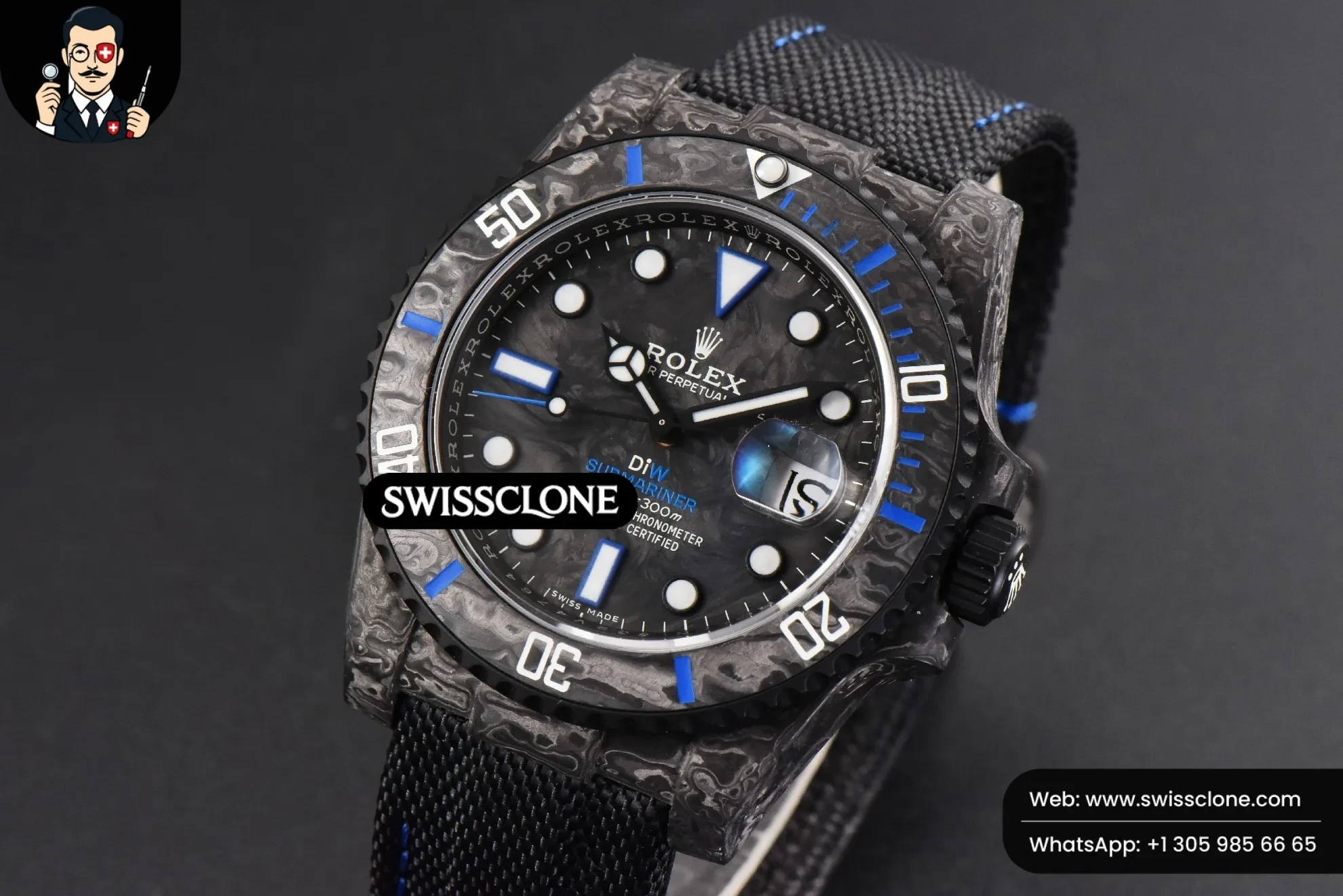 Rolex Submariner 40mm DIW Forged Carbon Blue Element Nylon VS3135 1:1 Super Clone - Bezel & Case Profile