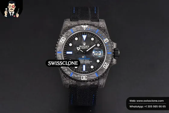 Rolex Submariner 40mm DIW Forged Carbon Blue Element Nylon VS3135 1:1 Super Clone - Dial Macro Close-Up