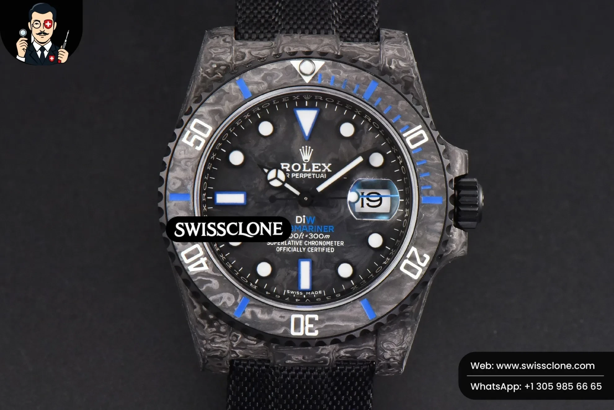 Rolex Submariner 40mm DIW Forged Carbon Blue Element Nylon VS3135
