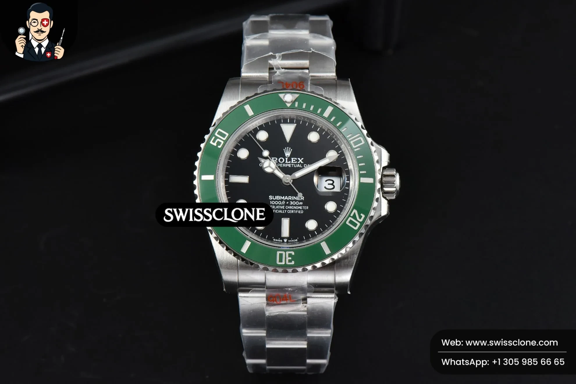 Rolex Submariner 41mm 126610 LV Green Ceramic Black Dial VR3235 1:1 Super Clone - Dial Macro Close-Up